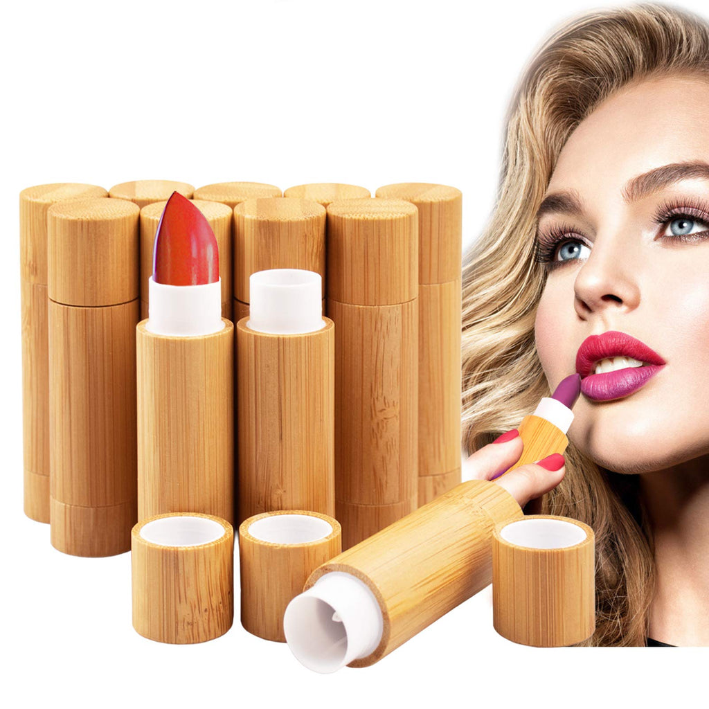 AUHOKY 12Pcs Bamboo Lip Balm Tubes – 5ml Refillable DIY Containers with Clear Inner