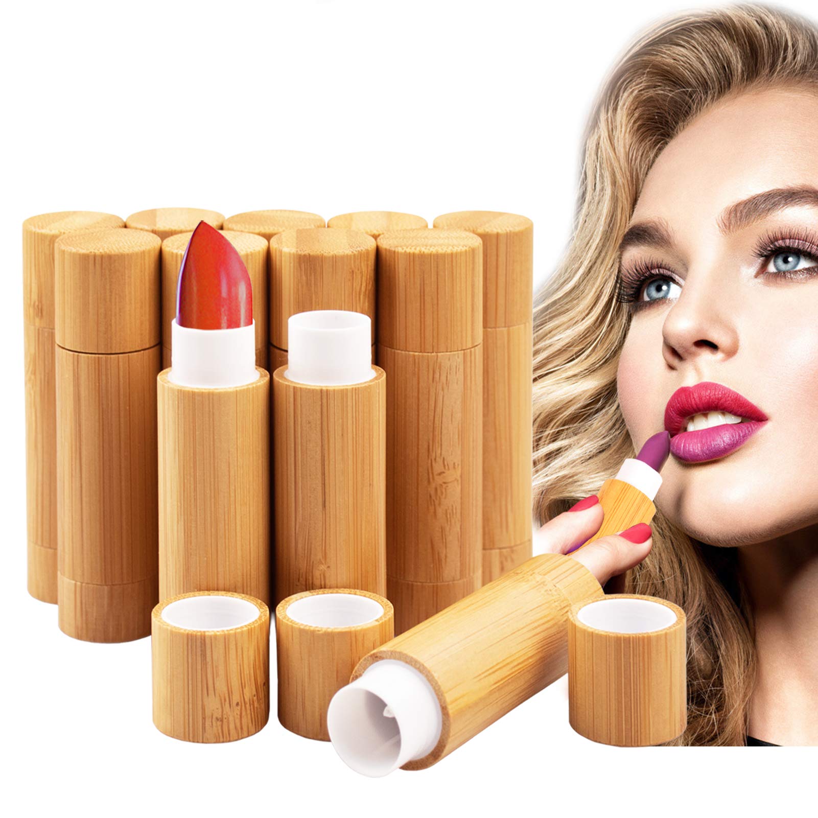AUHOKY 12Pcs Bamboo Lip Balm Tubes – 5ml Refillable DIY Containers with Clear Inner