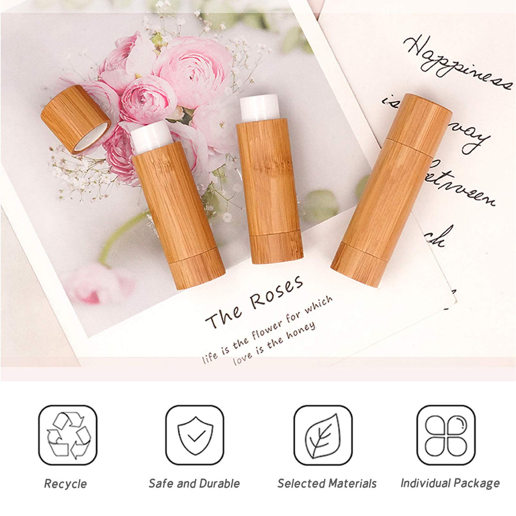 AUHOKY 12Pcs Bamboo Lip Balm Tubes – 5ml Refillable DIY Containers with Clear Inner