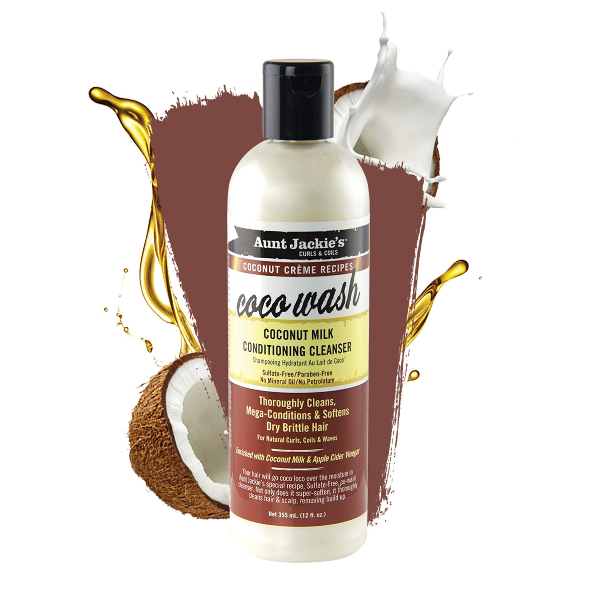 Aunt Jackie's Coco Wash Coconut Milk Conditioning Cleanser for Dry Curly Hair (12 oz)