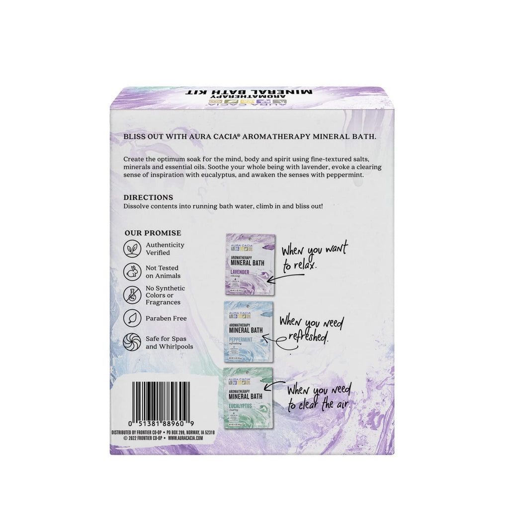 Aura Cacia Mineral Bath Kit – Aromatherapy Bath Salts with Lavender, Eucalyptus & Peppermint