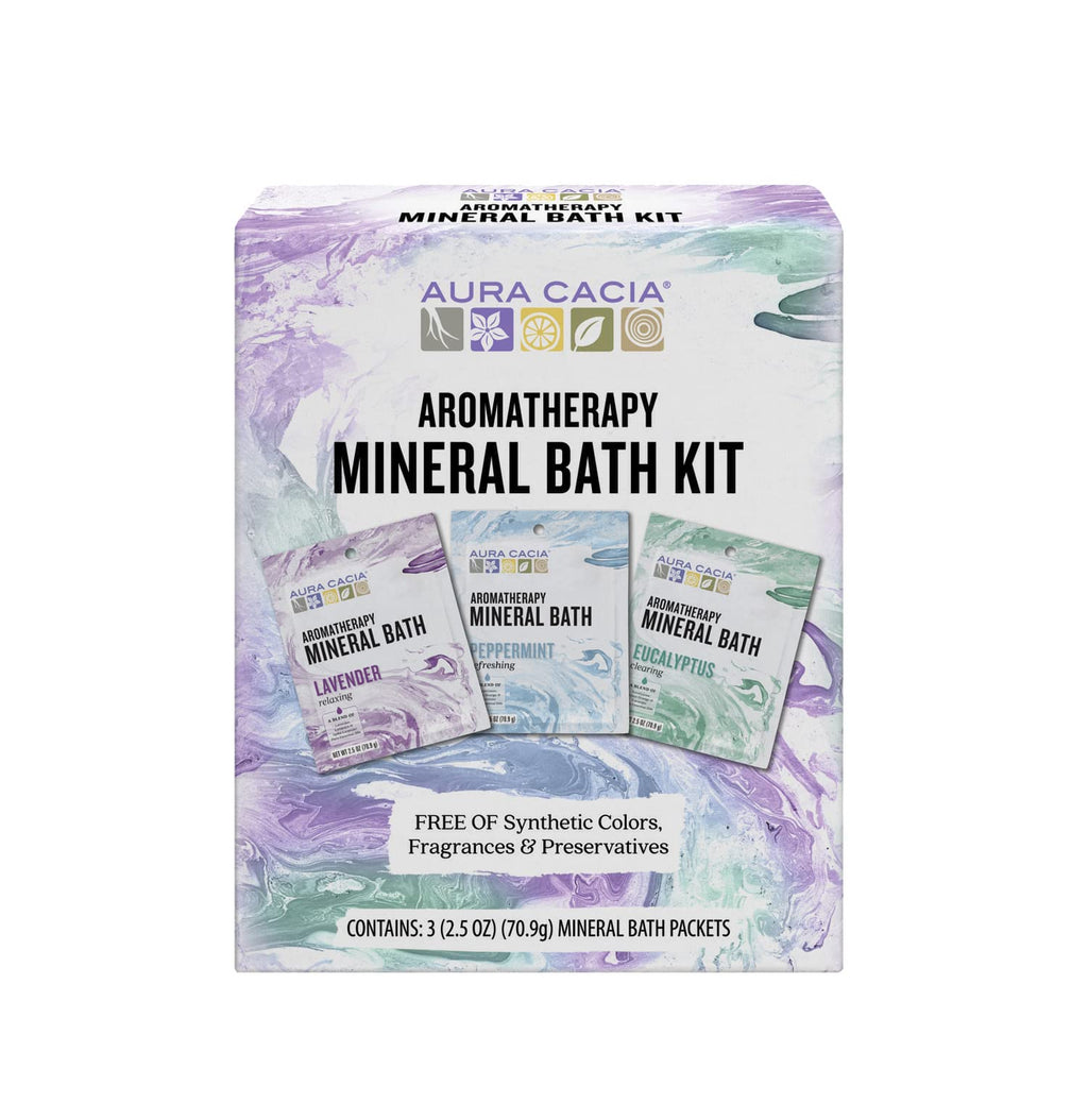 Aura Cacia Mineral Bath Kit – Aromatherapy Bath Salts with Lavender, Eucalyptus & Peppermint