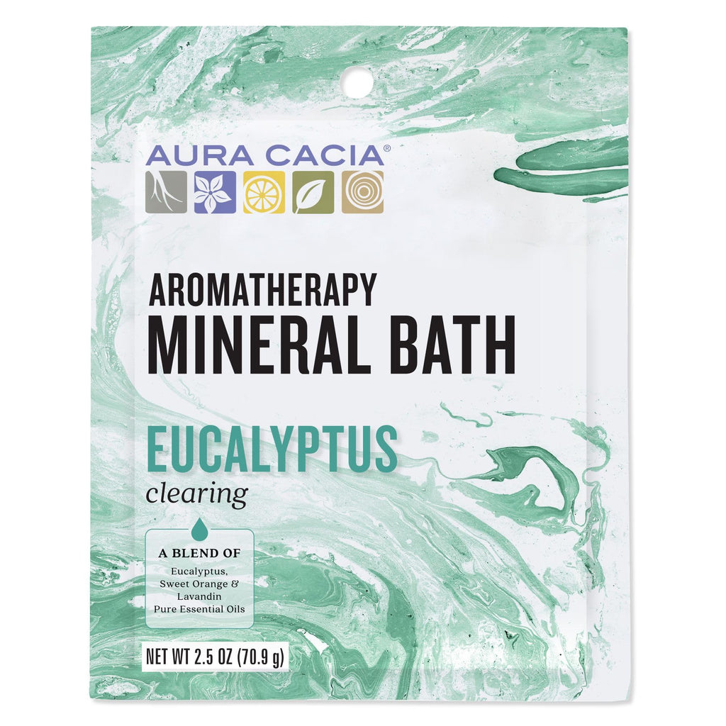 Aura Cacia Clearing Eucalyptus Aromatherapy Mineral Bath Salt - 2.5 oz Packets (6 per Case)