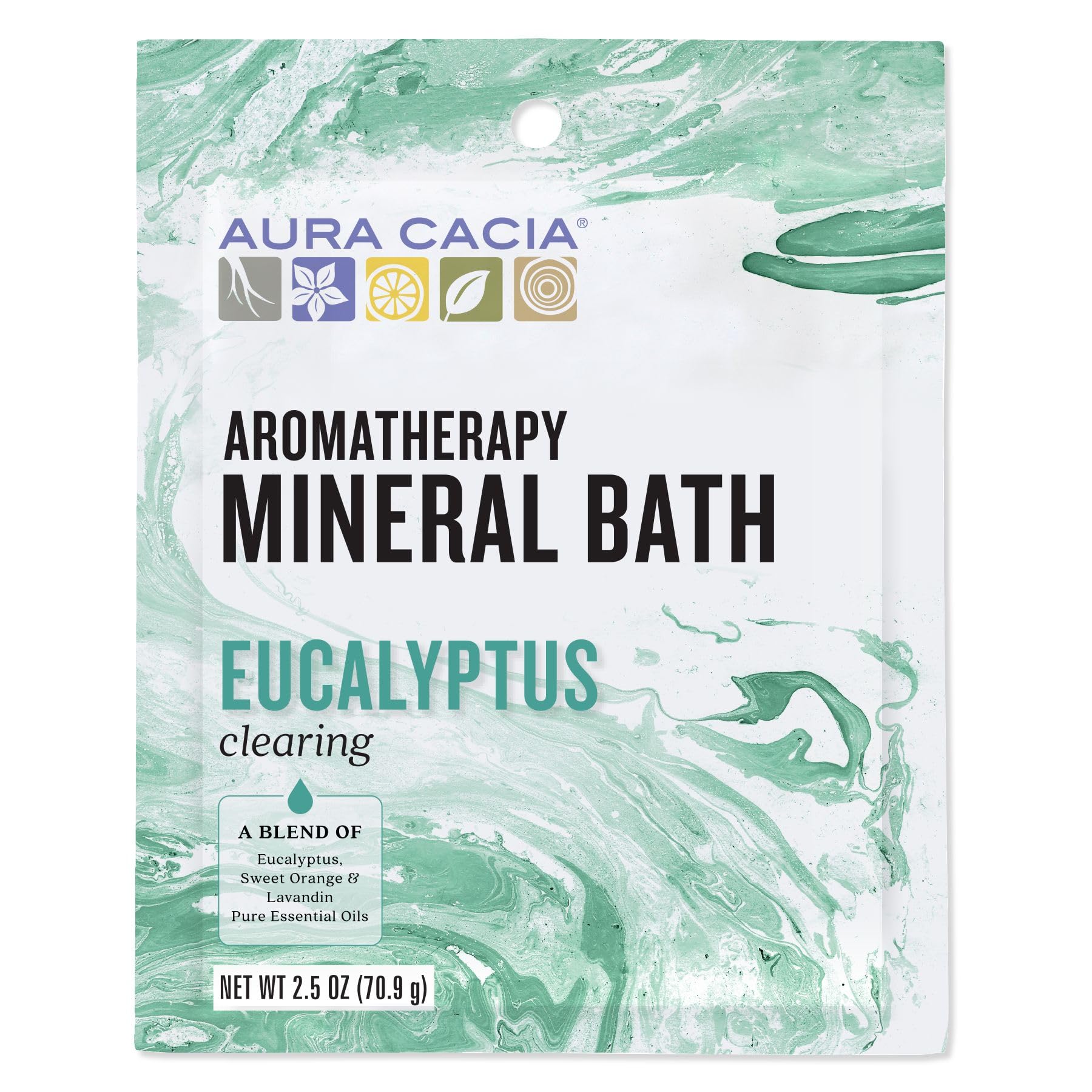 Aura Cacia Clearing Eucalyptus Aromatherapy Mineral Bath Salt - 2.5 oz Packets (6 per Case)