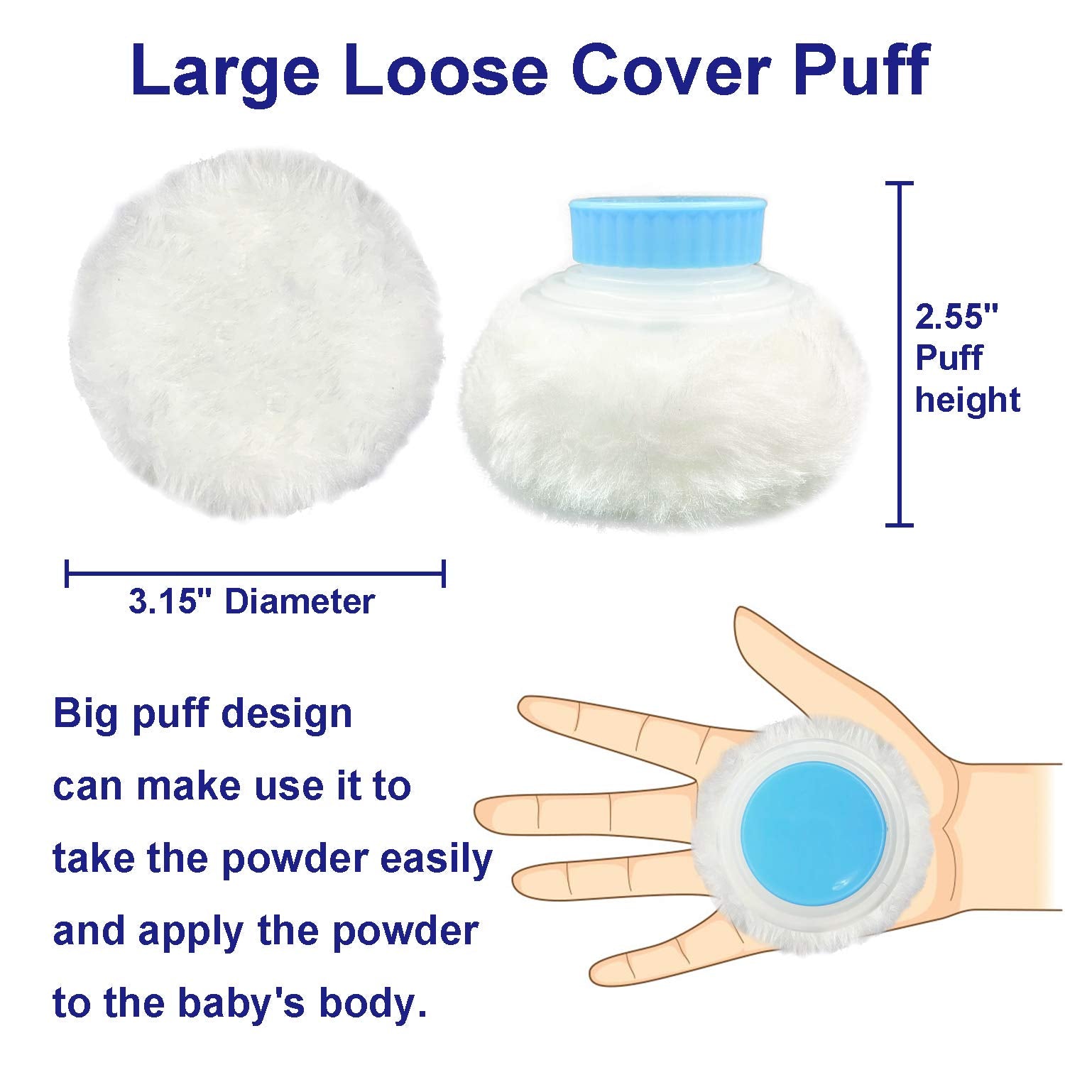 AURASIN Storage Body Powder Container – Large 3.5-inch Puff Box with Handle (Blue)