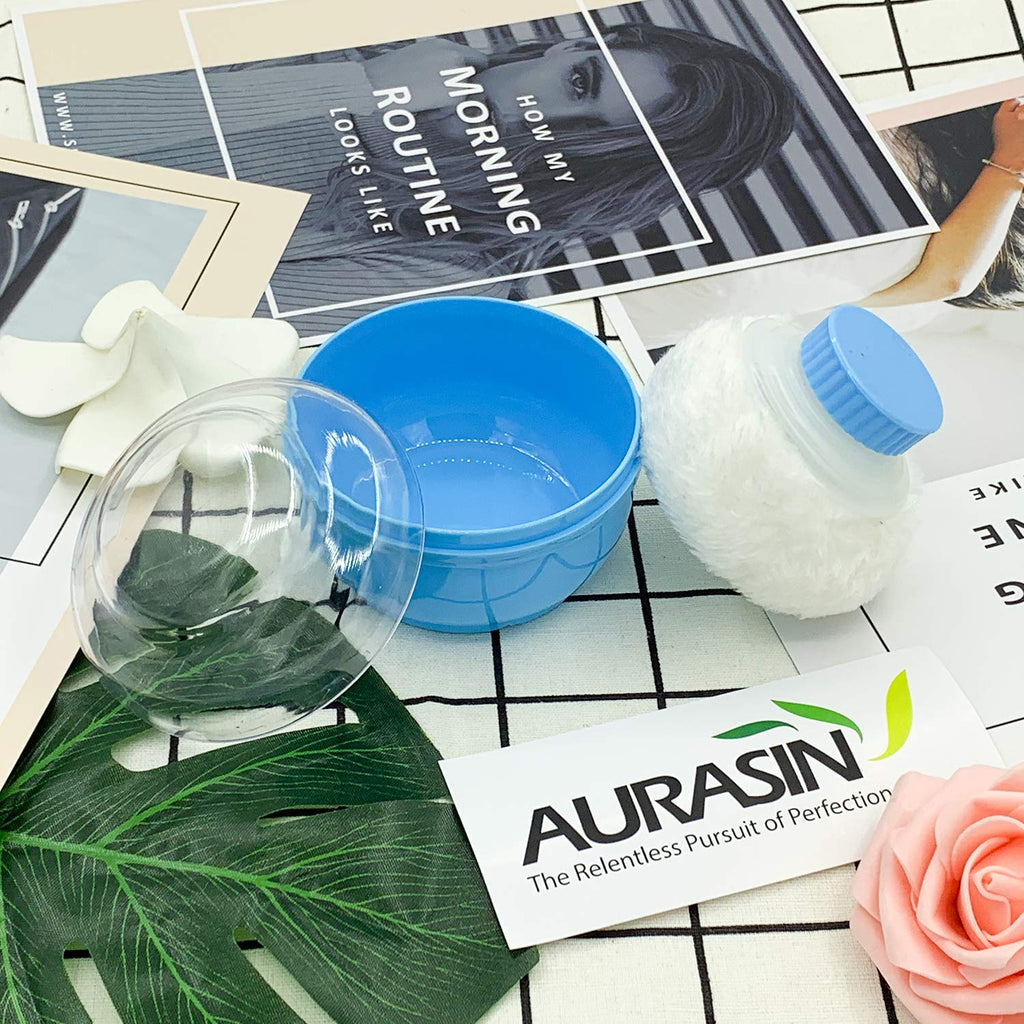 AURASIN Storage Body Powder Container – Large 3.5-inch Puff Box with Handle (Blue)