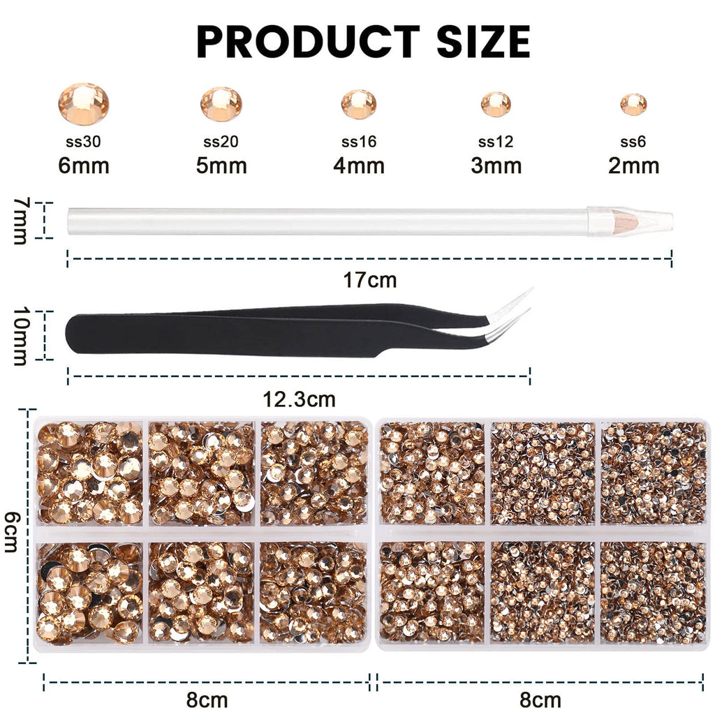 AUREHEN Champagne Resin Rhinestones – 10000pcs, 2–6mm, Flat Back, Non Hotfix for Nail Art & DIY