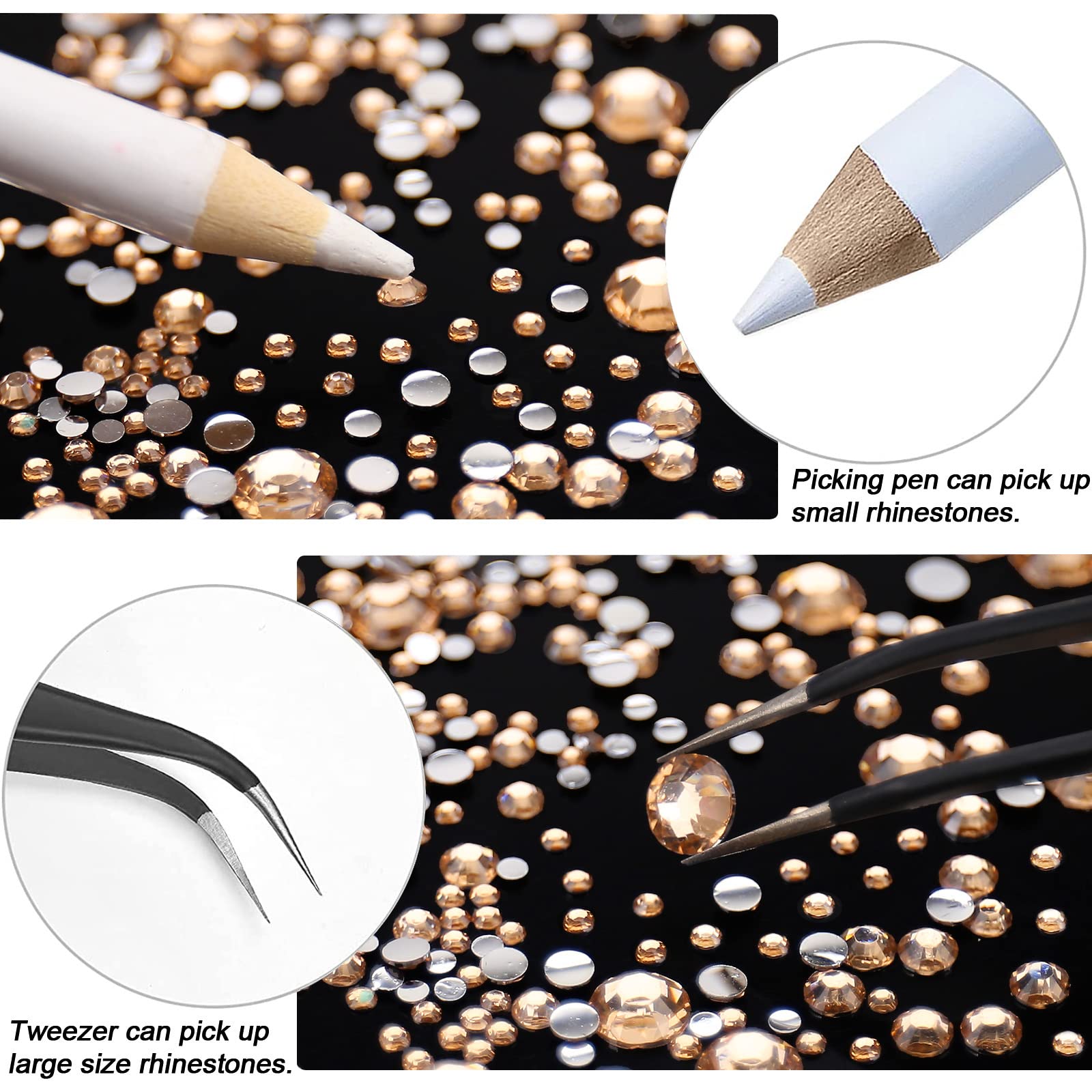 AUREHEN Champagne Resin Rhinestones – 10000pcs, 2–6mm, Flat Back, Non Hotfix for Nail Art & DIY