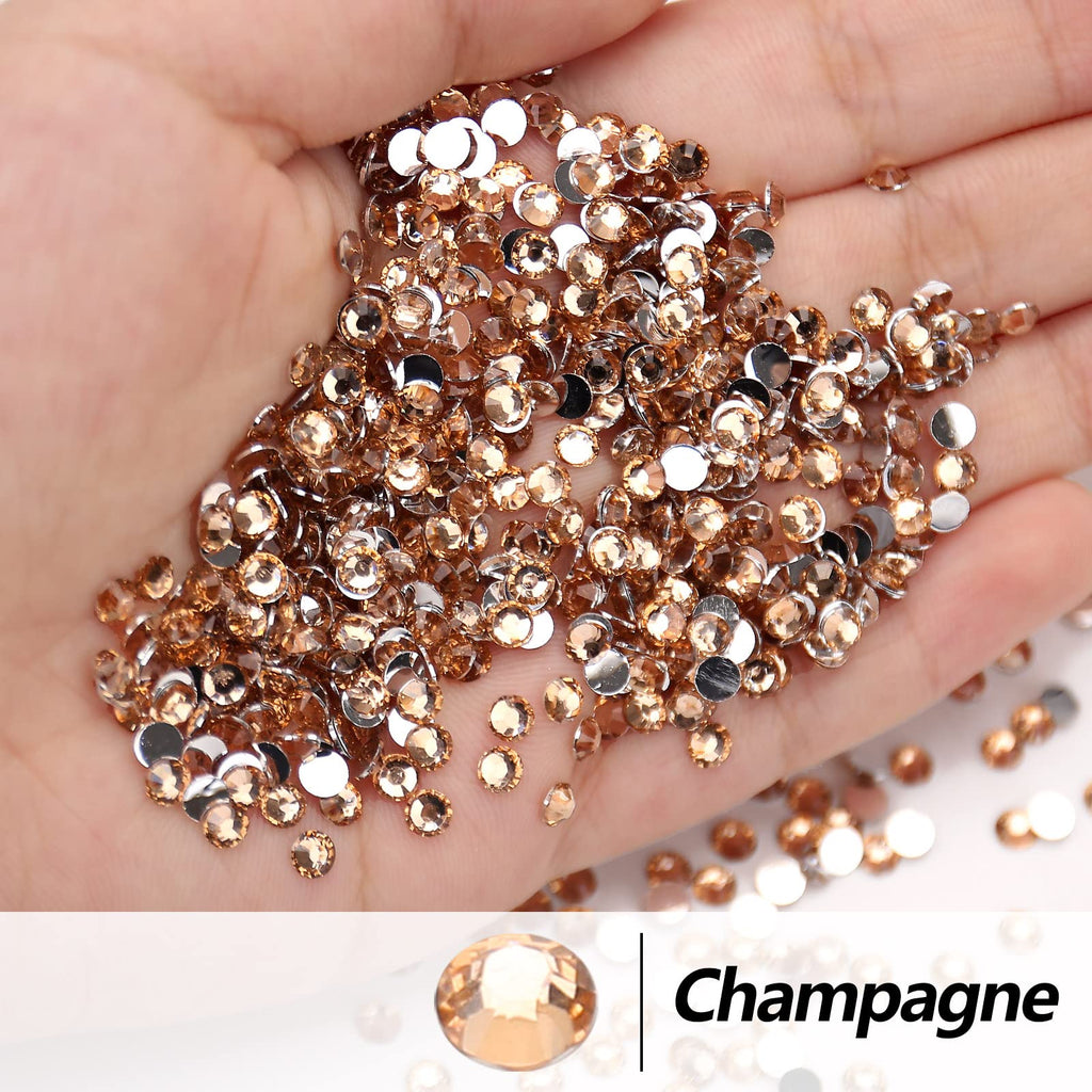 AUREHEN Champagne Resin Rhinestones – 10000pcs, 2–6mm, Flat Back, Non Hotfix for Nail Art & DIY