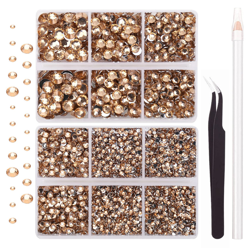 AUREHEN Champagne Resin Rhinestones – 10000pcs, 2–6mm, Flat Back, Non Hotfix for Nail Art & DIY