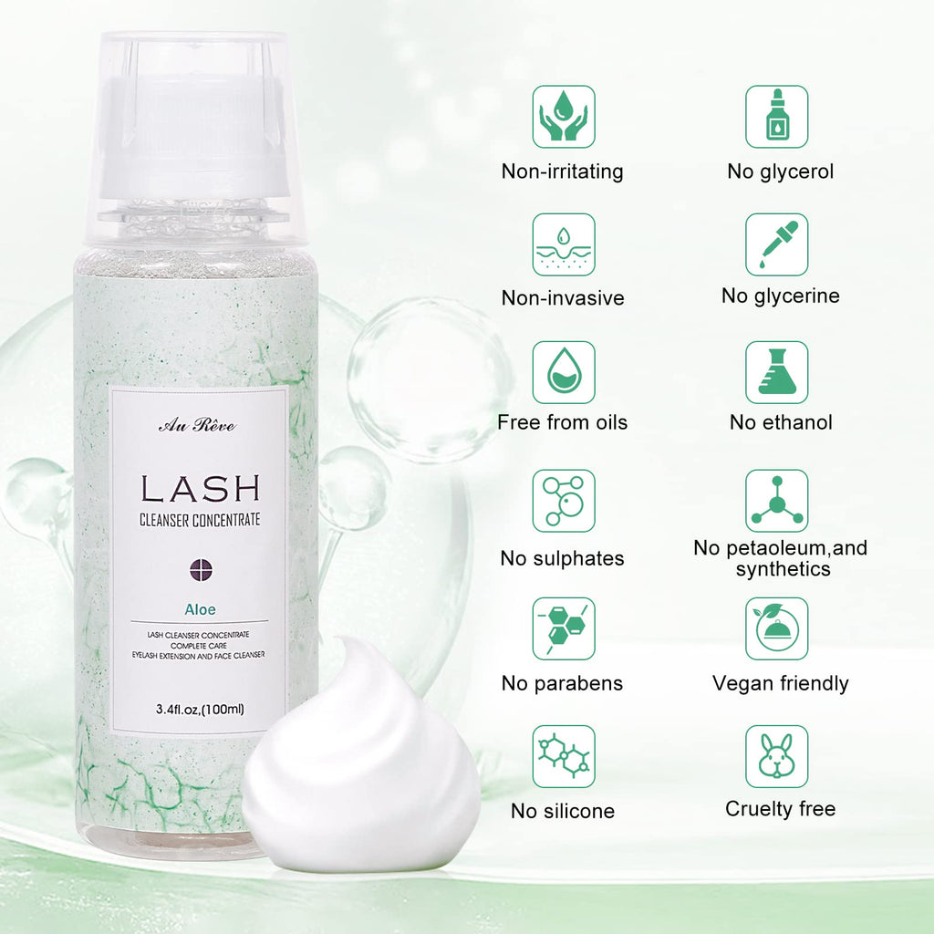 AuReve Eyelash Cleanser Concentrate 100ml – Oil-Free Lash Extension Shampoo for Salon-Quality Home Care