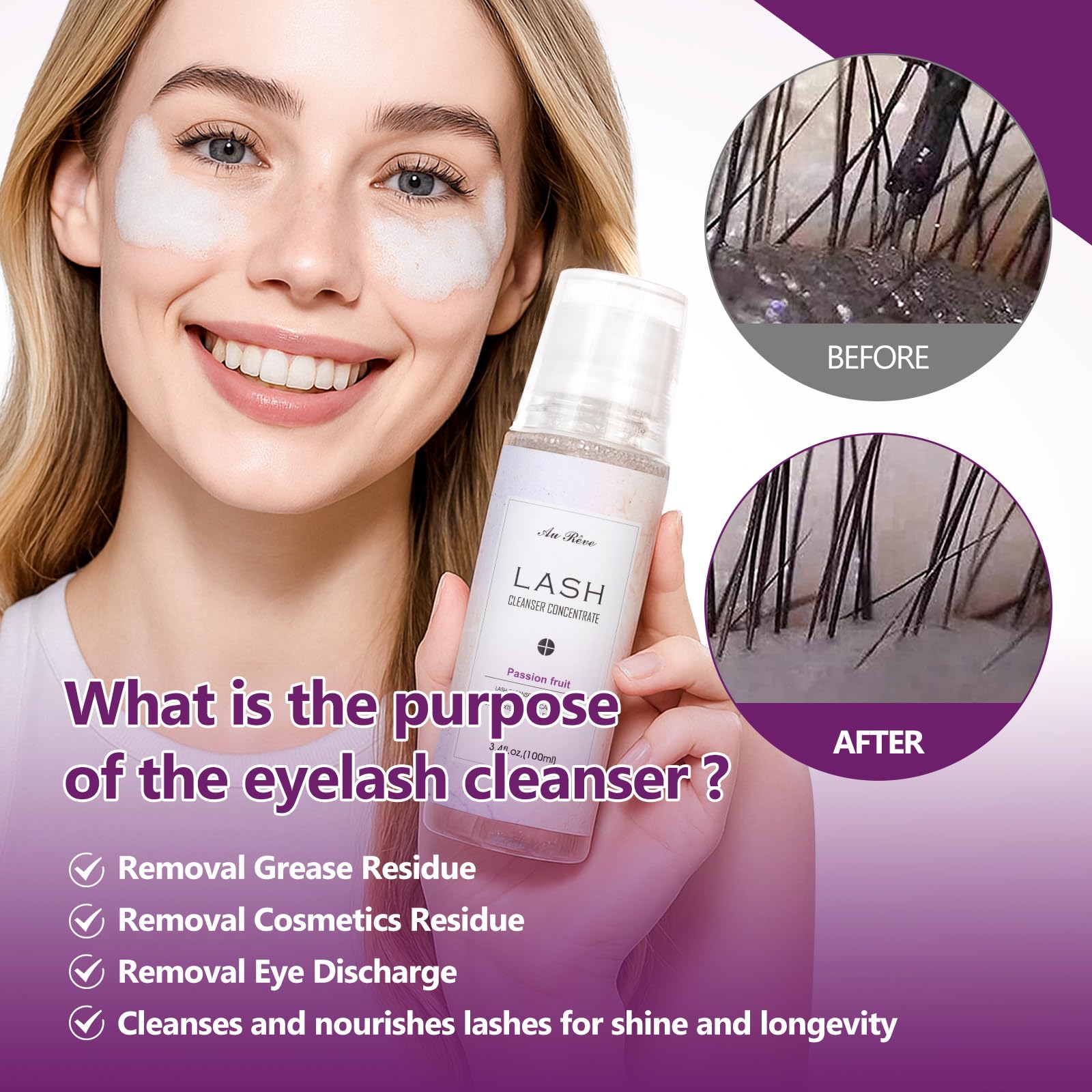 AuReve Lash Shampoo Concentrate 100ml – Oil-Free Eyelash Extension Cleanser for Salon & Home Care