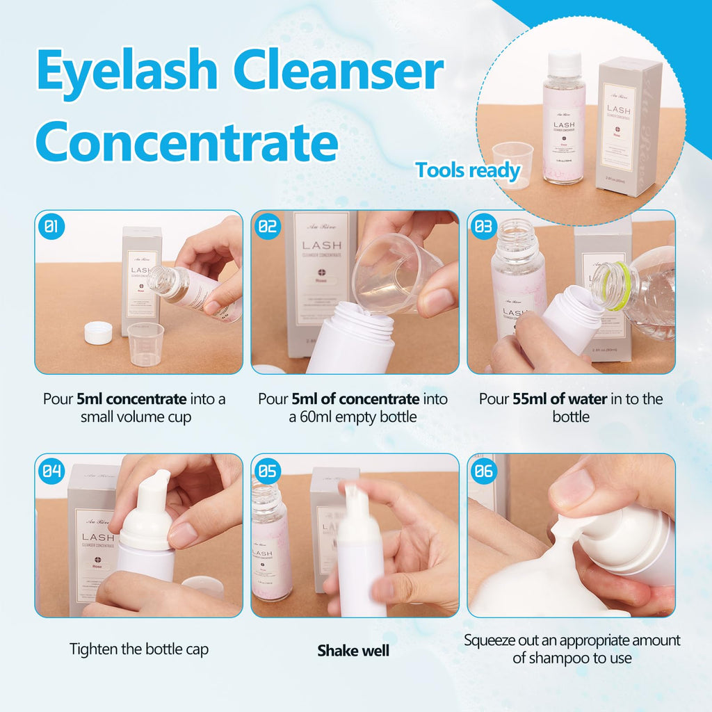 AuReve Lash Shampoo Concentrate 100ml – Oil-Free Eyelash Extension Cleanser (Salon & Home)