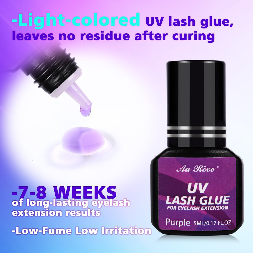 AuReve UV Eyelash Glue 5ml – 1s UV Cure, Waterproof & Long-Lasting (Purple)