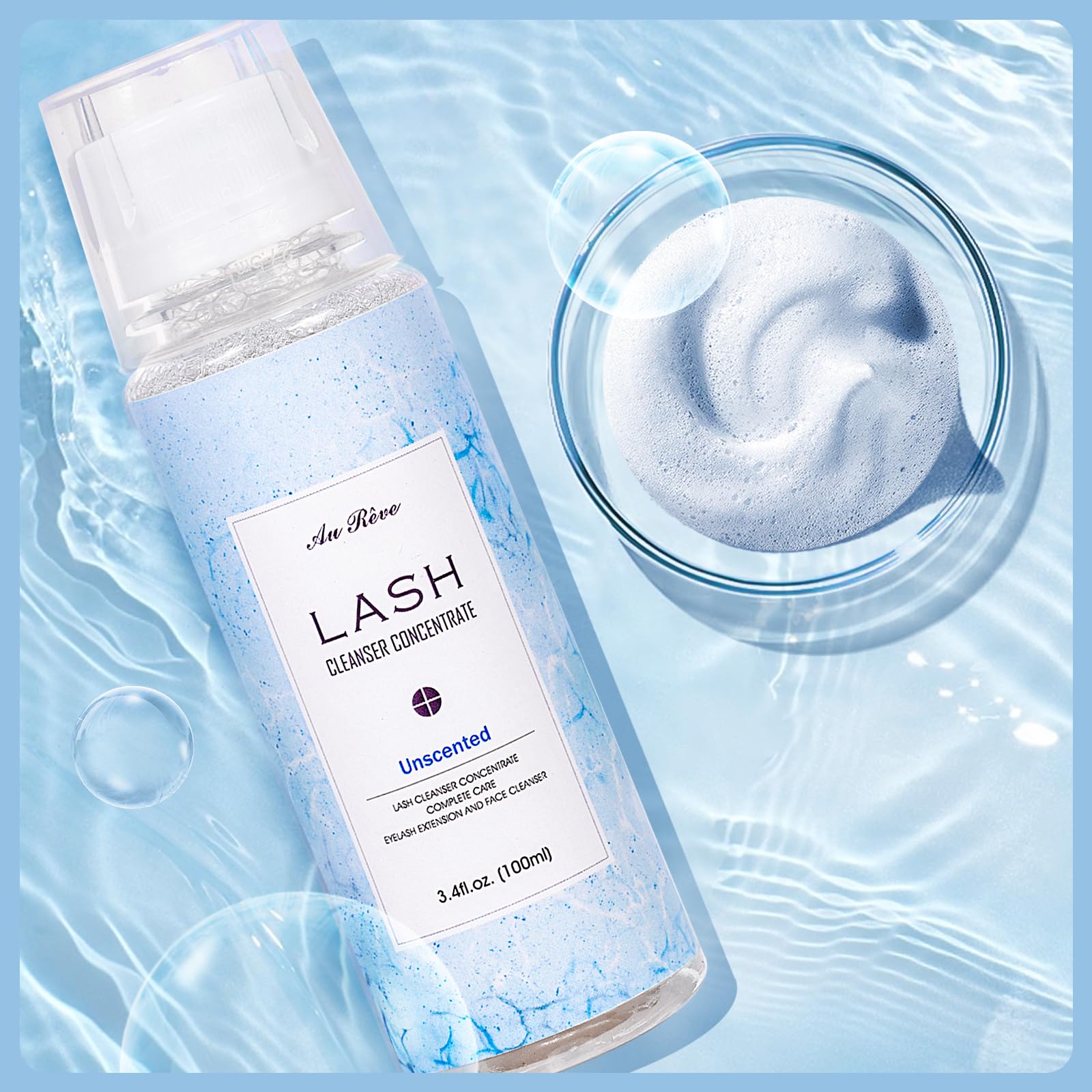 AuReve Lash Shampoo Concentrate 100ml – Oil-Free Eyelash Extension Cleanser (Salon & Home)