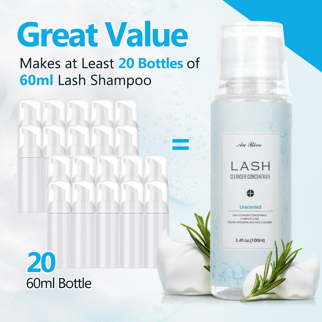 AuReve Lash Shampoo Concentrate 100ml – Oil-Free Eyelash Extension Cleanser (Salon & Home)