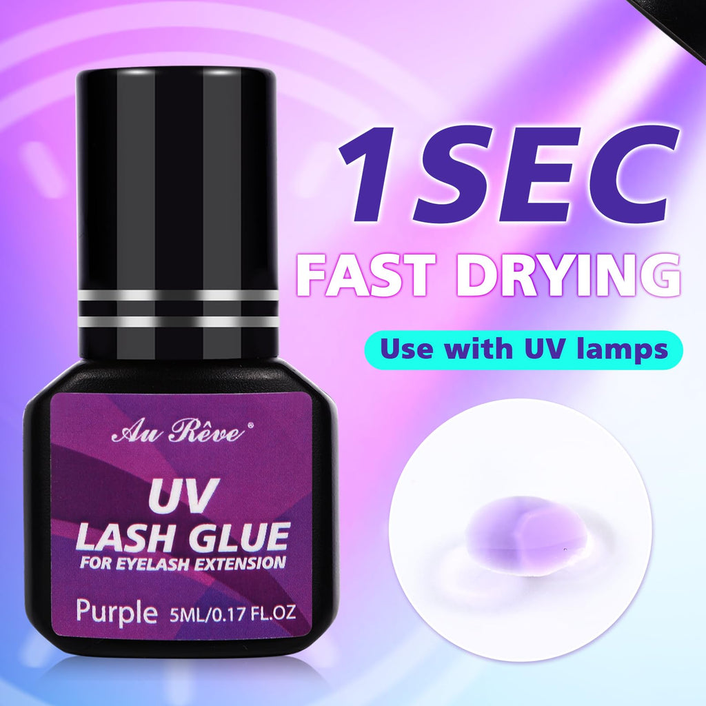 AuReve UV Eyelash Glue 5ml – 1s UV Cure, Waterproof & Long-Lasting (Purple)