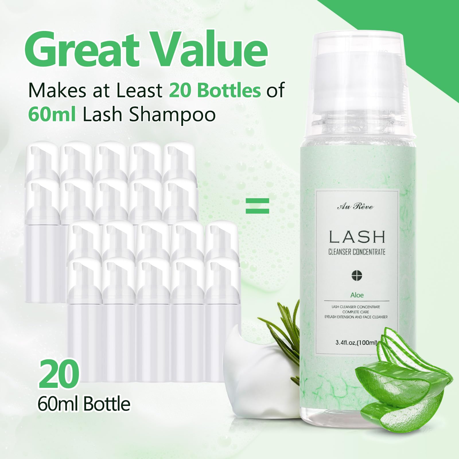 AuReve Eyelash Cleanser Concentrate 100ml – Oil-Free Lash Extension Shampoo for Salon-Quality Home Care