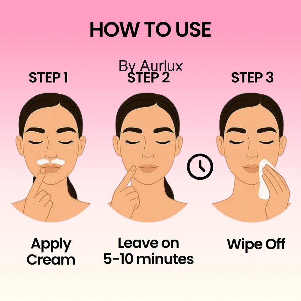 Aurlux Hair Remover Cream for Face – 15-Minute Facial Hair Removal Kit