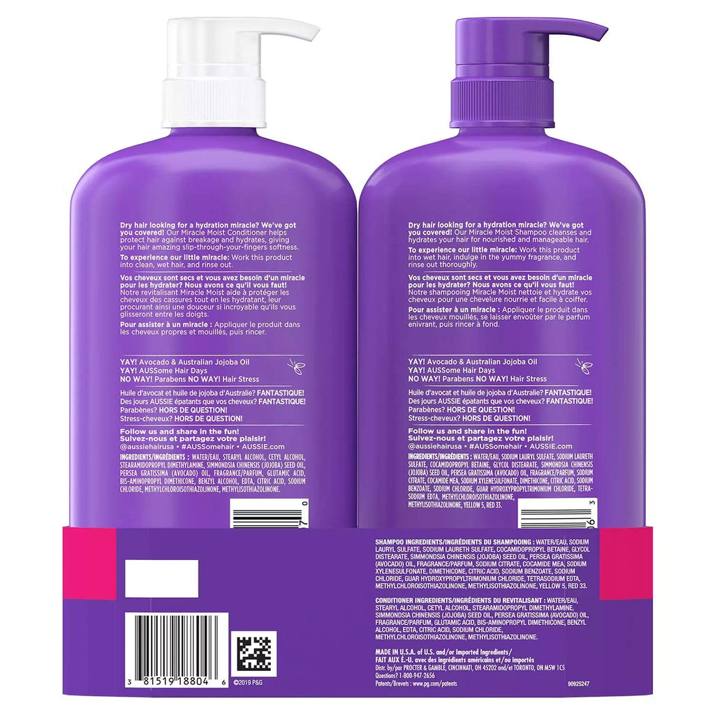 Aussie Miracle Moist Paraben Free Shampoo & Conditioner – 30.4 oz Each