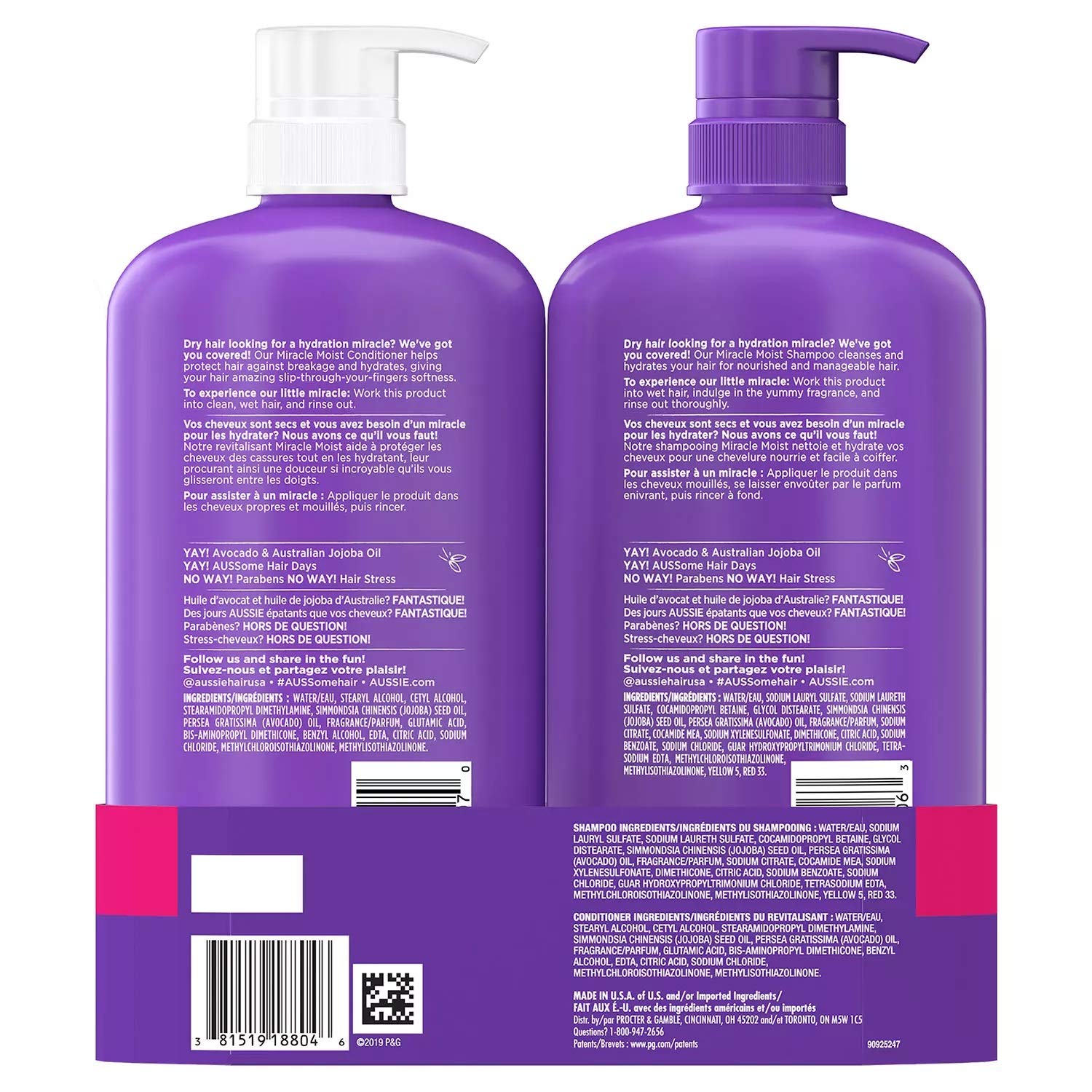 Aussie Miracle Moist Paraben Free Shampoo & Conditioner – 30.4 oz Each