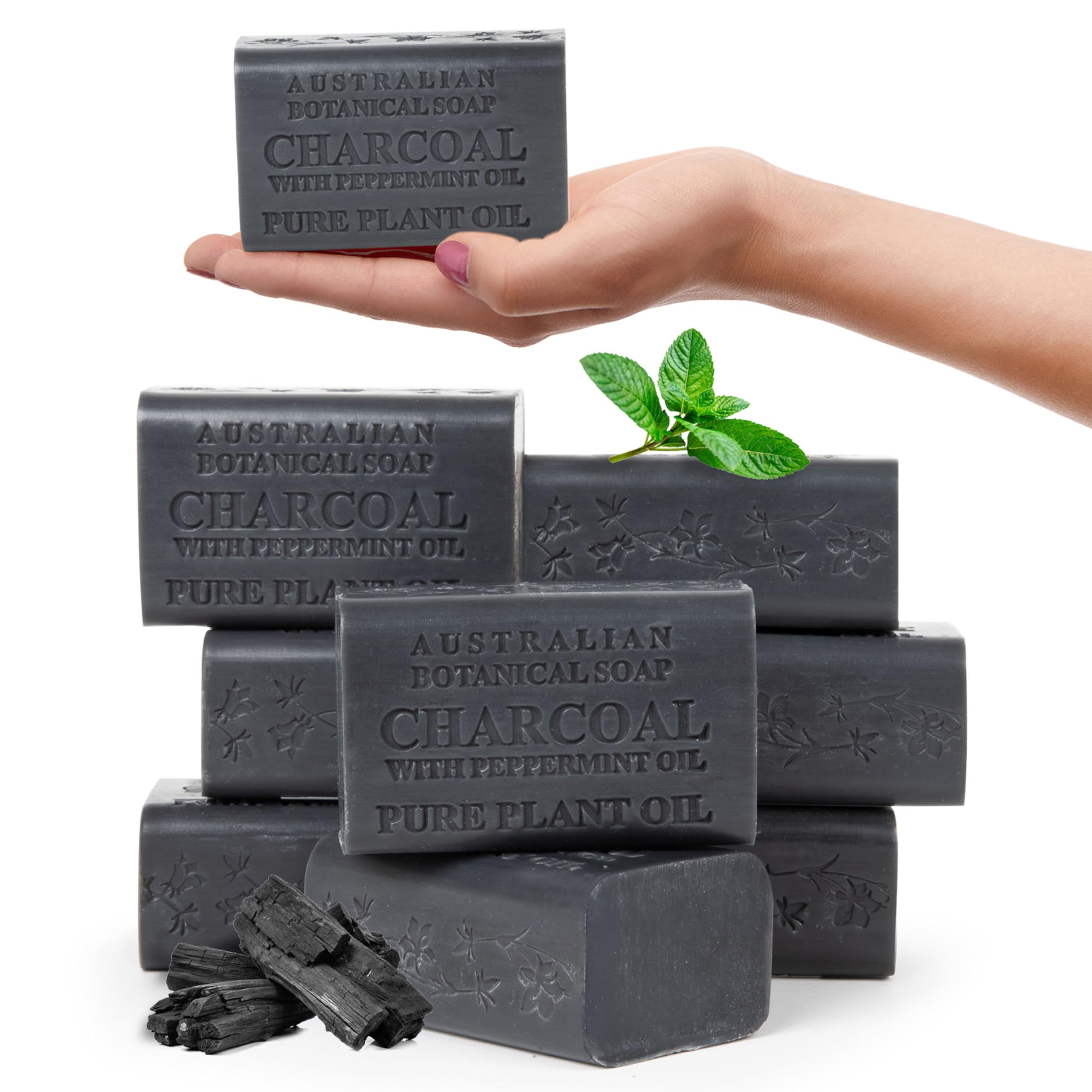 Australian Botanical African Black Soap with Activated Charcoal and Peppermint Oil – 6.6 oz, Pack of 8