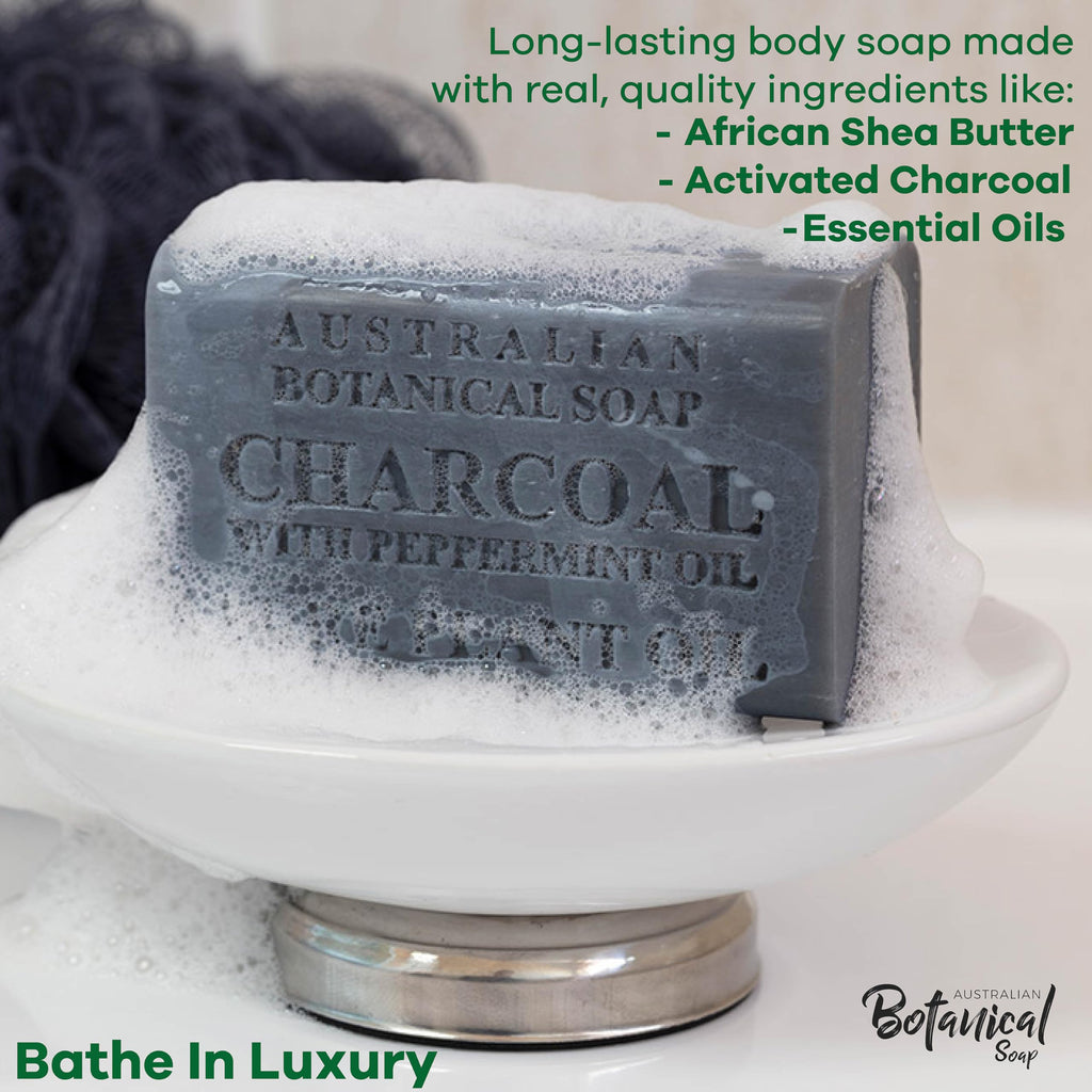 Australian Botanical African Black Soap with Activated Charcoal and Peppermint Oil – 6.6 oz, Pack of 8