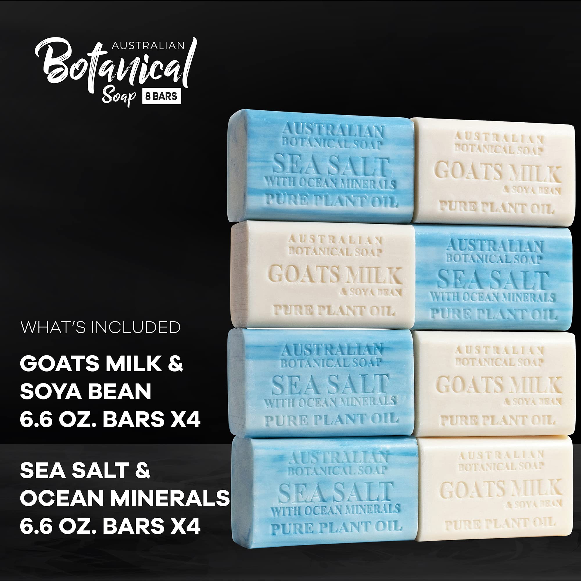 Australian Botanical Men's Soap Bars Duo Pack – Sea Salt & Goats Milk, 8 Bars (6.6 oz each) Gift Set
