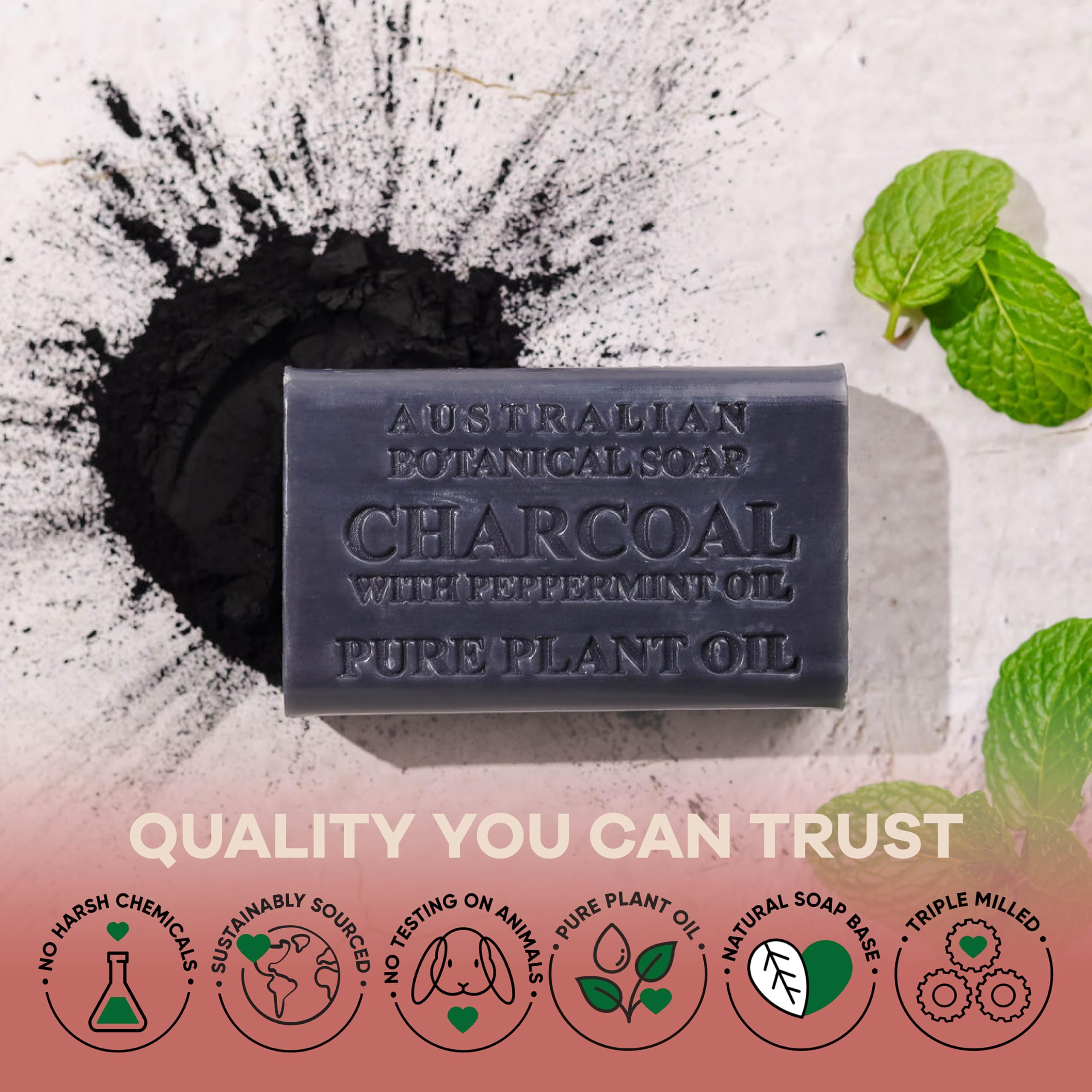 Australian Botanical African Black Soap with Activated Charcoal and Peppermint Oil – 6.6 oz, Pack of 8