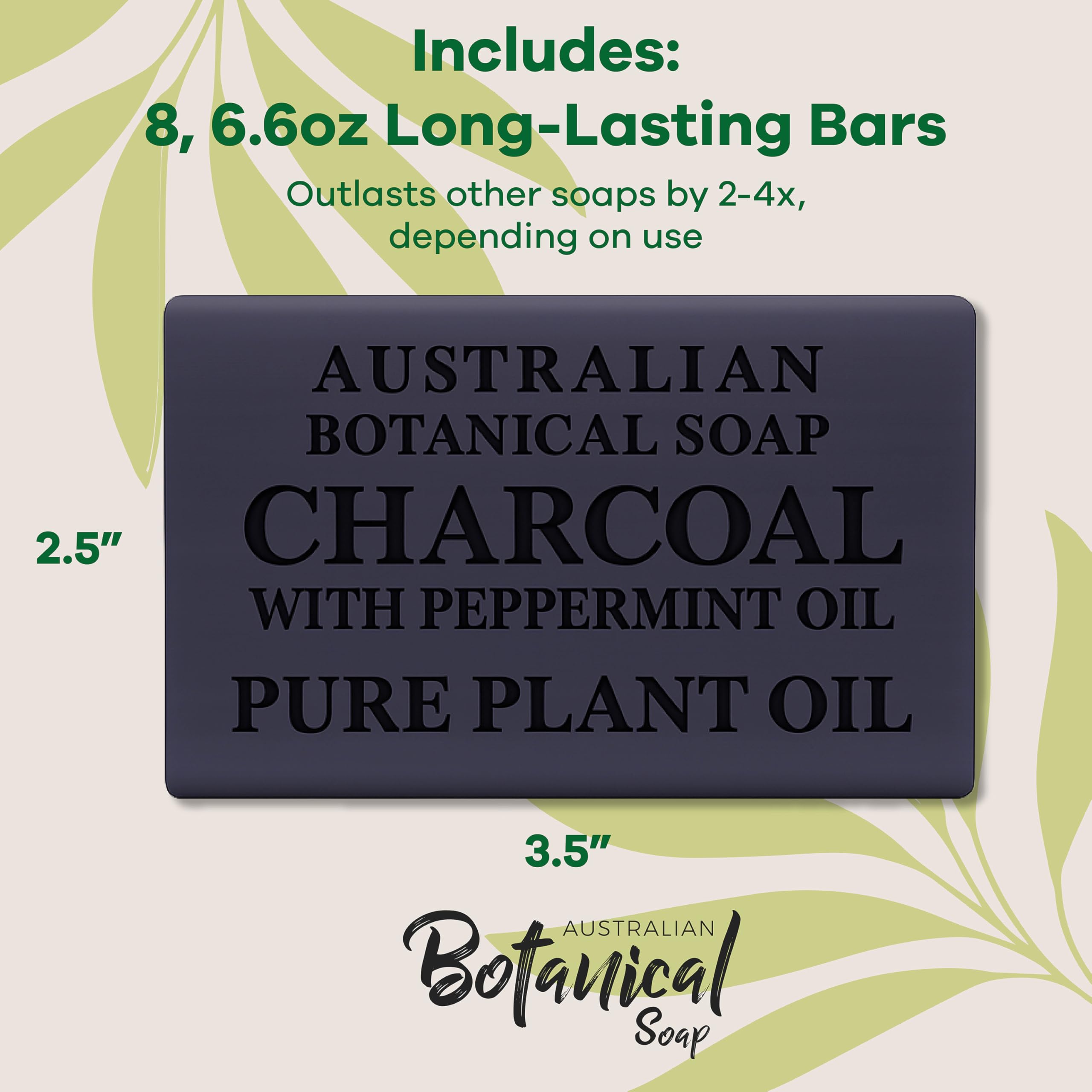 Australian Botanical African Black Soap with Activated Charcoal and Peppermint Oil – 6.6 oz, Pack of 8