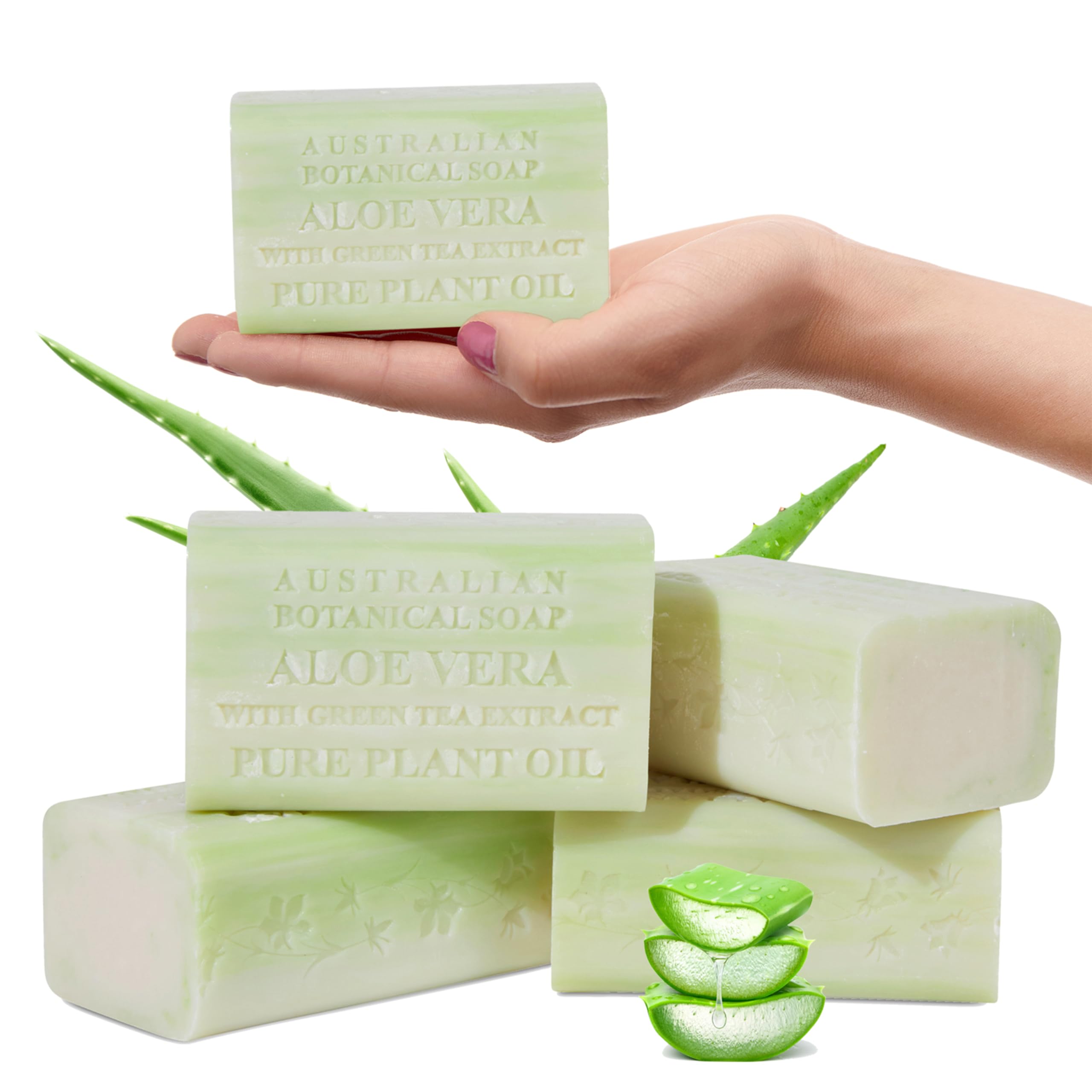 Australian Botanical Soap Aloe Vera with Green Tea Extract – 6.6 oz Luxury Bar, Pack of 4