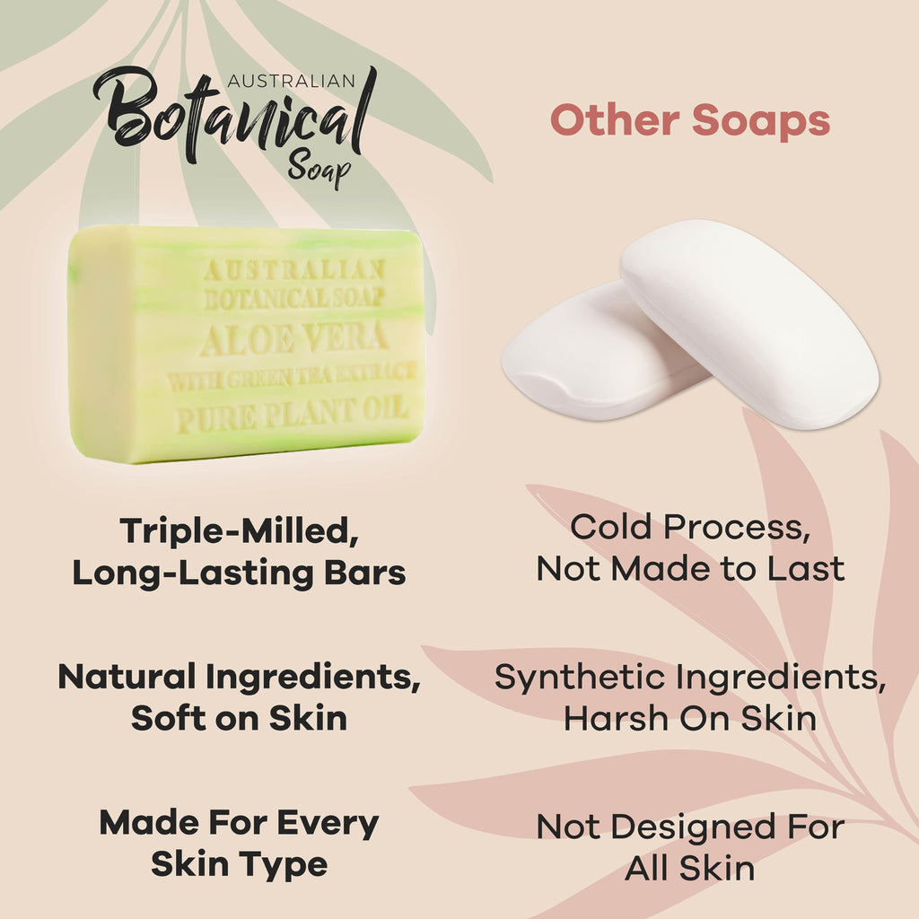 Australian Botanical Soap Aloe Vera with Green Tea Extract – 6.6 oz Luxury Bar, Pack of 4