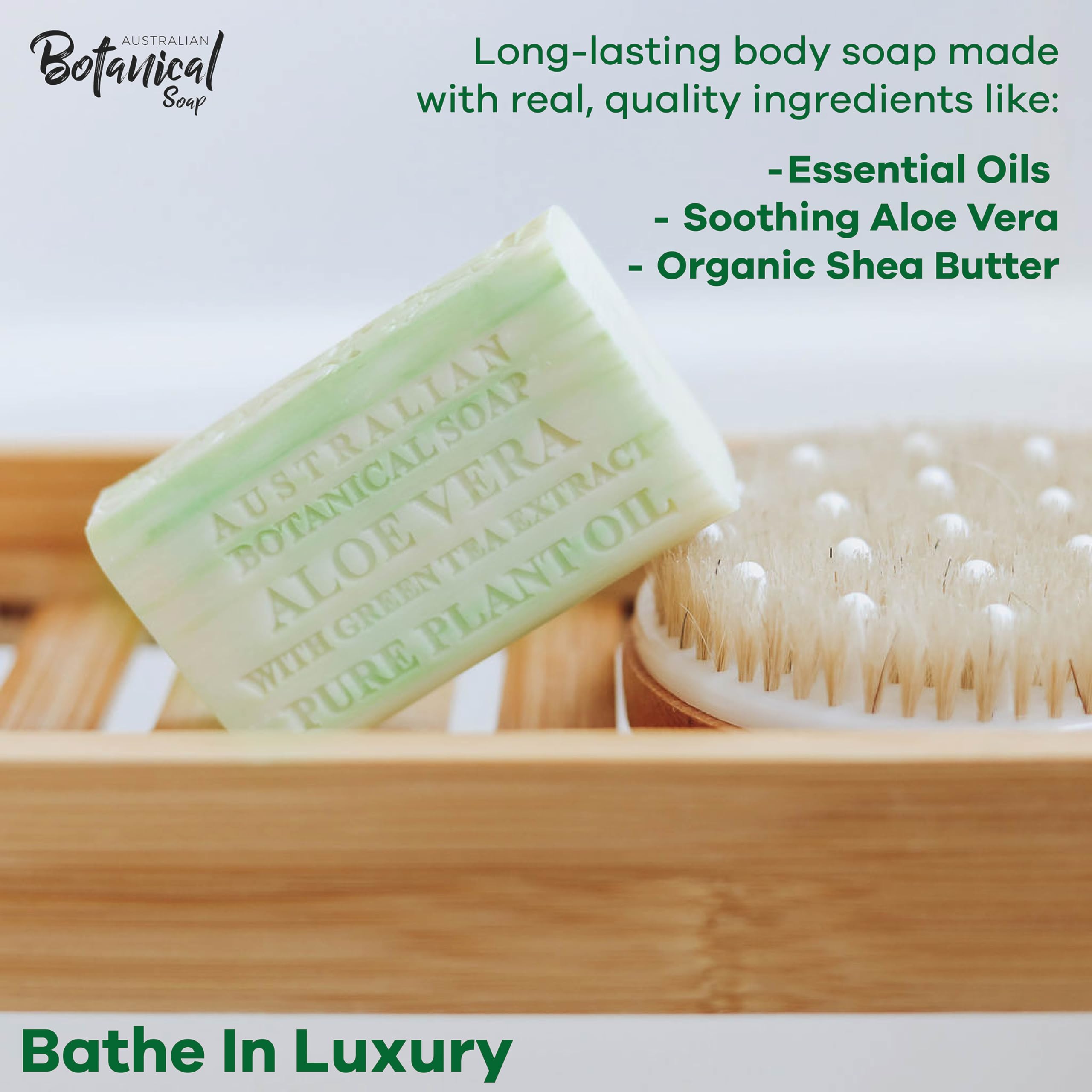 Australian Botanical Soap Aloe Vera with Green Tea Extract – 6.6 oz Luxury Bar, Pack of 4