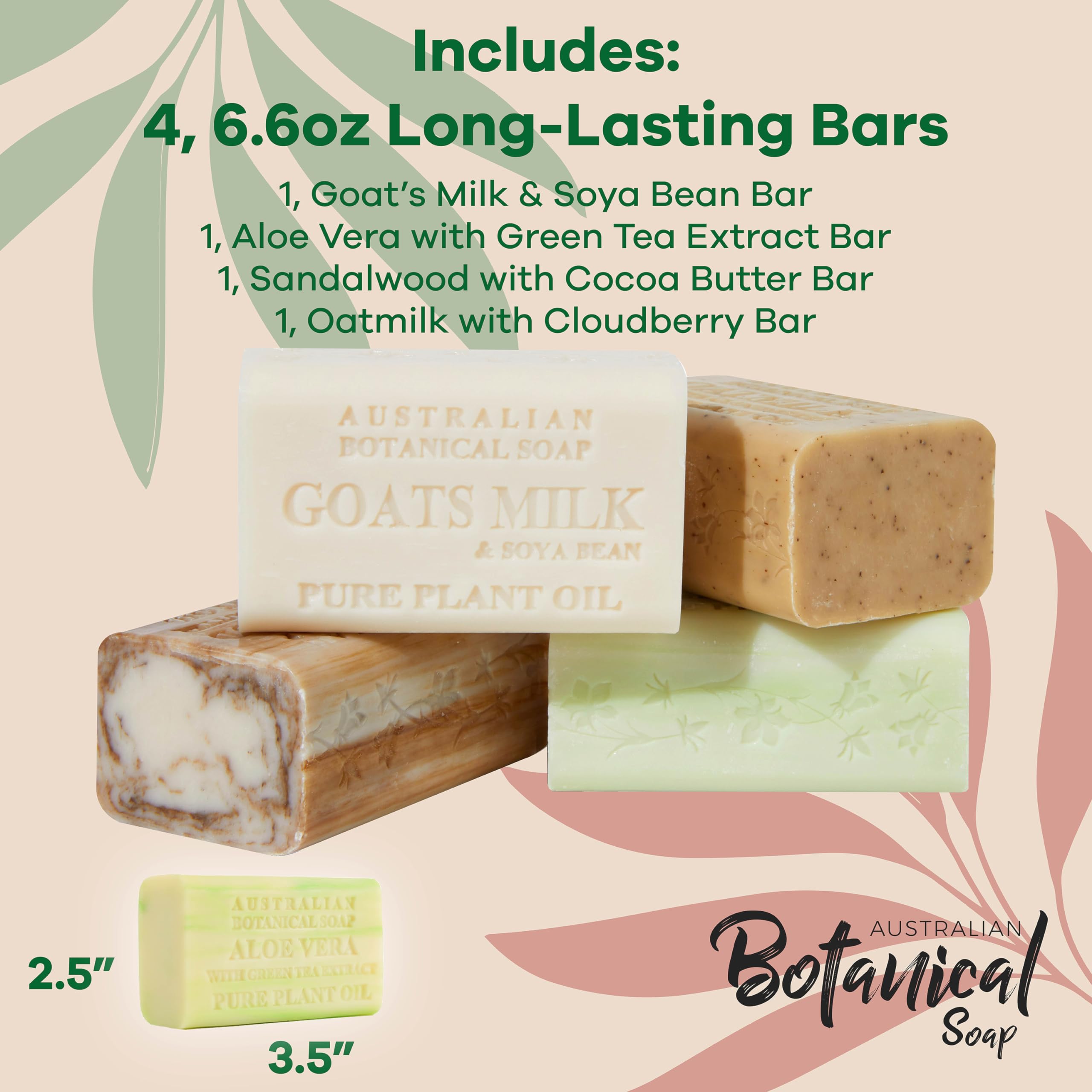 Australian Botanical Soap Goats Milk Sandalwood, Oat Milk & Aloe Vera 4-Bar Luxury Soap Set
