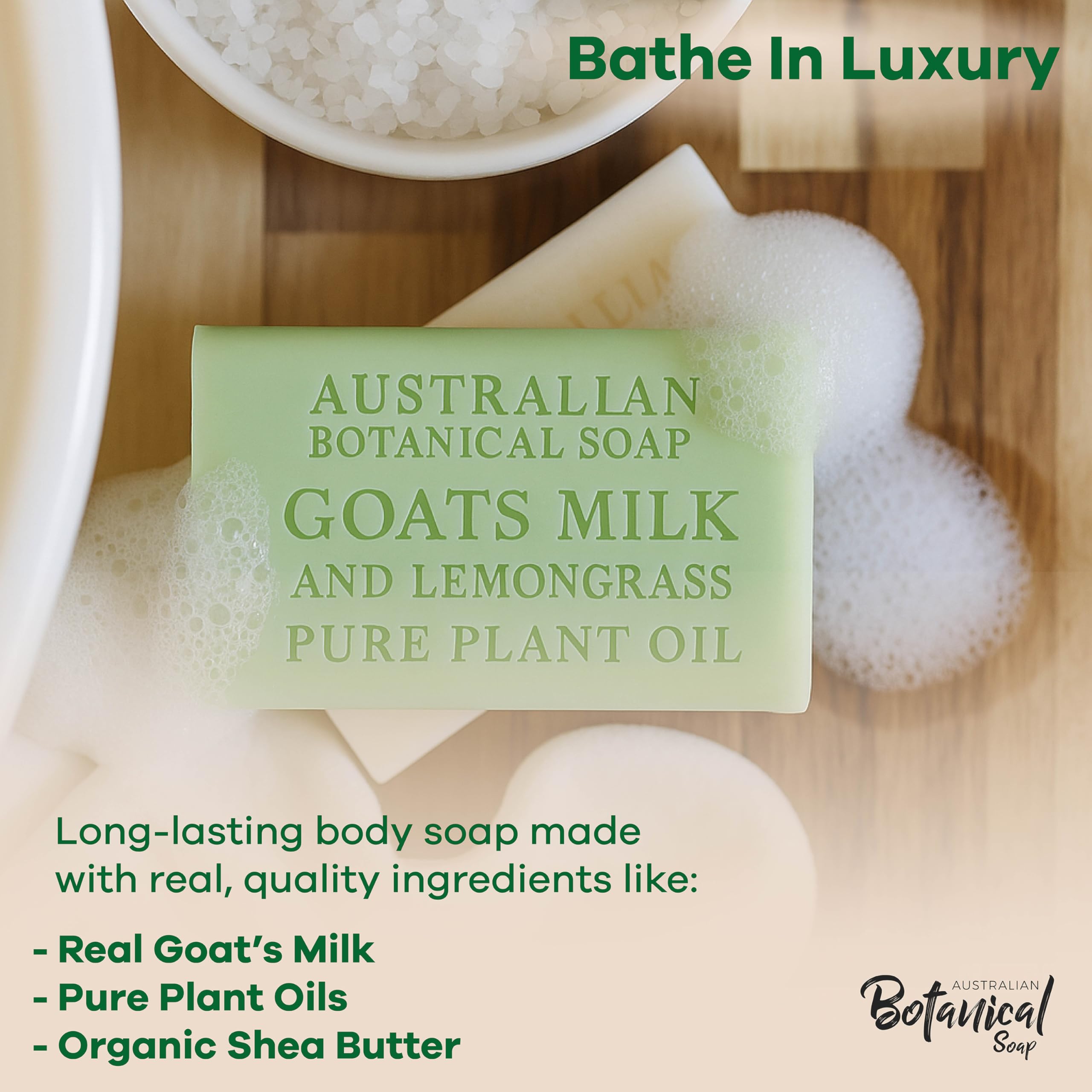 Australian Botanical Soap Goat Milk Collection – 8 Bars x 6.6 oz (Shea, Pink Melon, Lemongrass, Raspberry)