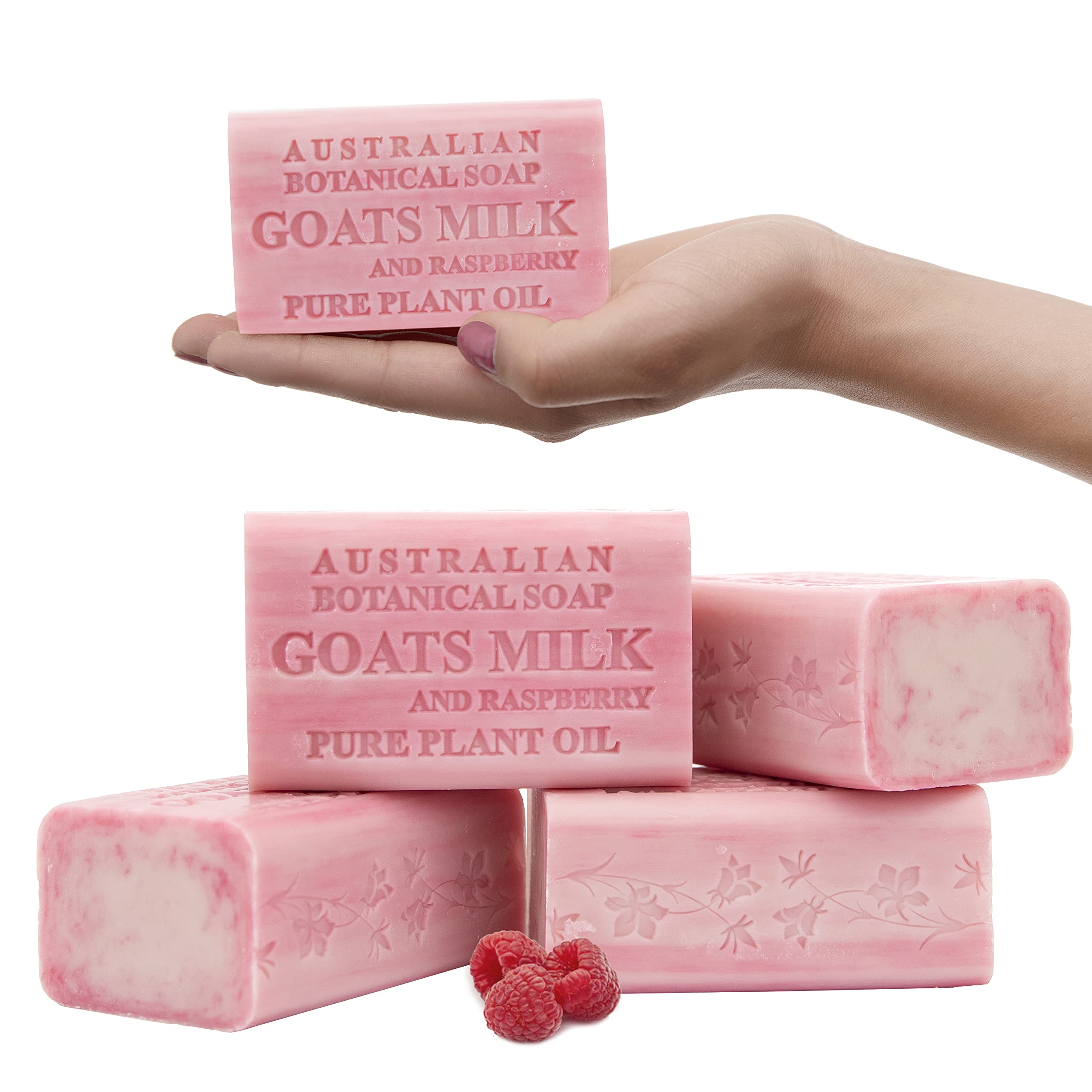 Australian Botanical Soap Goats Milk with Raspberry – 6.6 oz Luxury Bars, Pack of 4