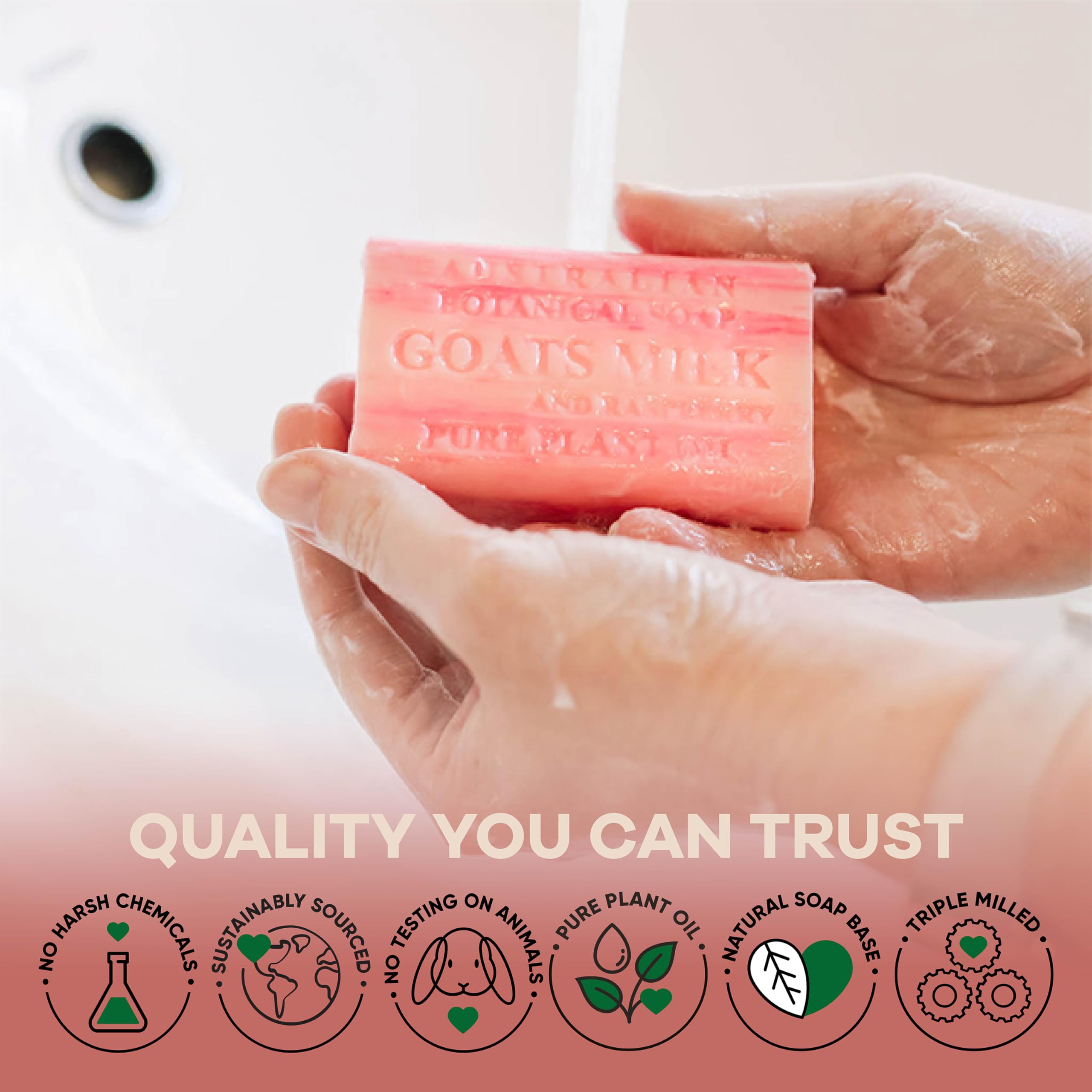Australian Botanical Soap Goats Milk with Raspberry – 6.6 oz Luxury Bars, Pack of 4