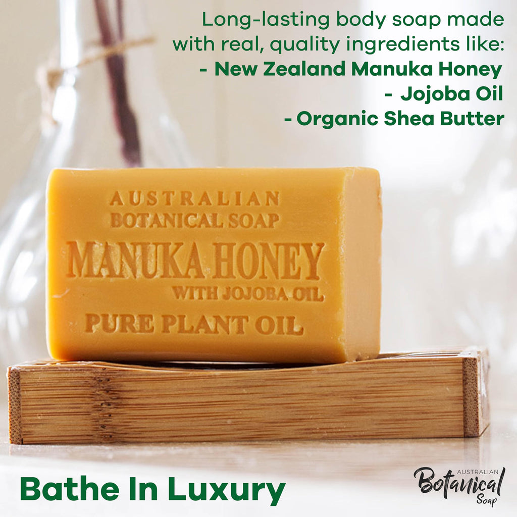 Australian Botanical Soap – Manuka Honey with Jojoba Oil, 6.6 oz Luxury Bars, Shea Butter, Pack of 4