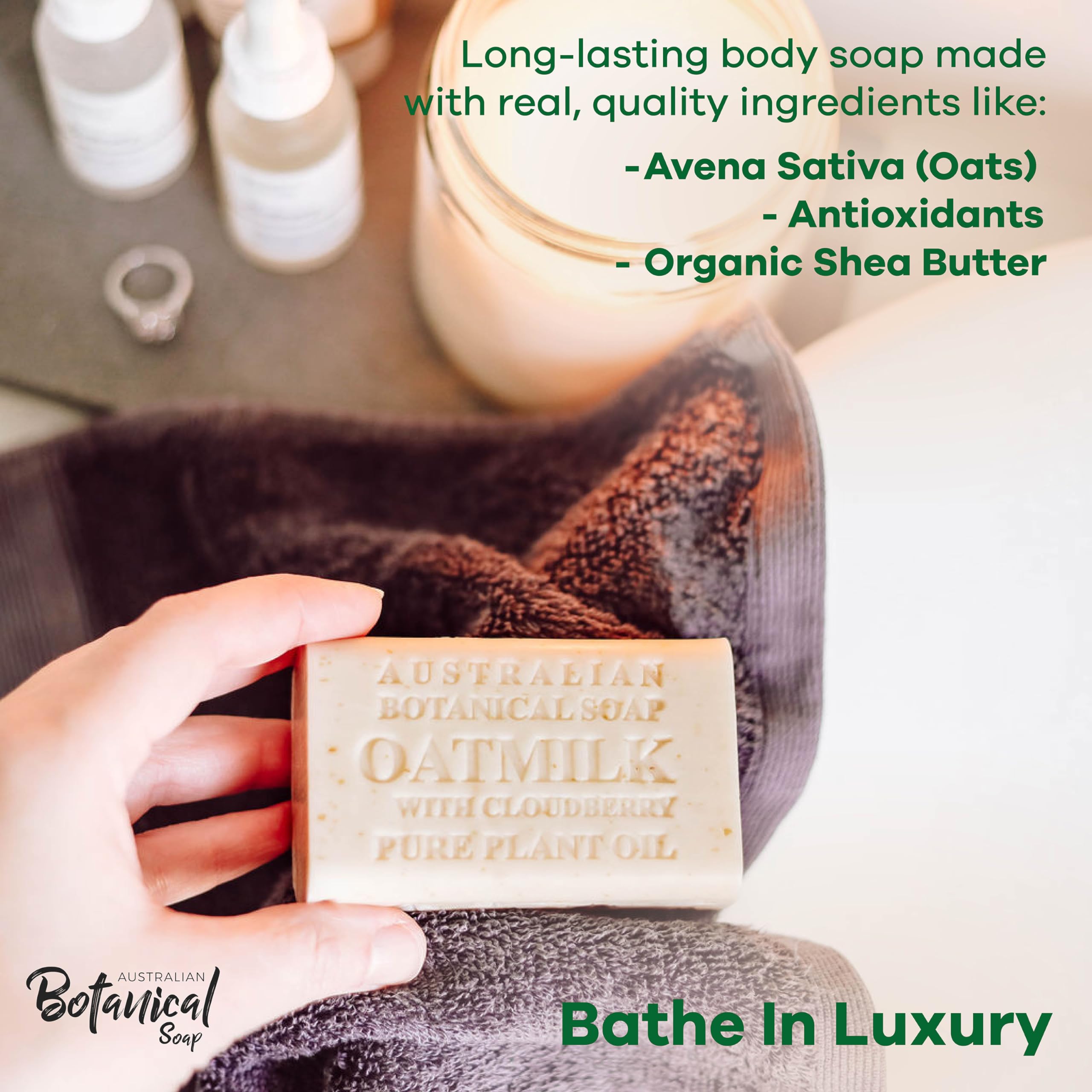 Australian Botanical Soap Oat Milk with Cloudberry 6.6 oz Luxury Soap Bar 4-Pack
