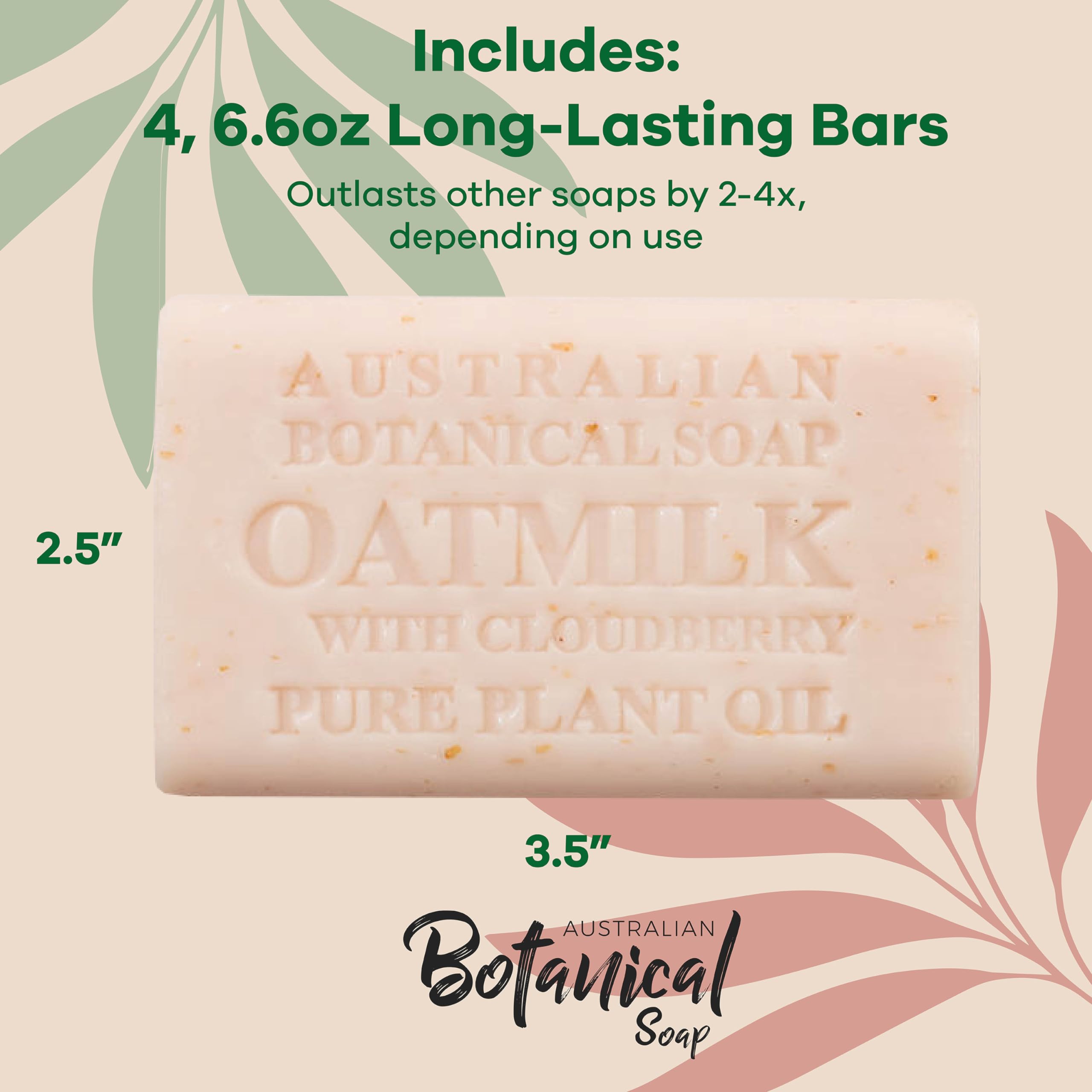 Australian Botanical Soap Oat Milk with Cloudberry 6.6 oz Luxury Soap Bar 4-Pack