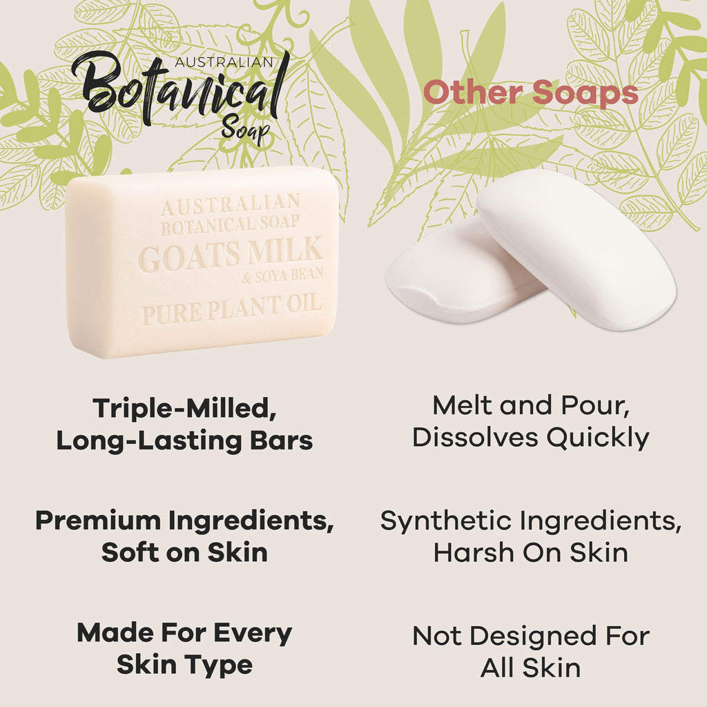 Australian Botanical Soap – Goat Milk Bars, 6.5 oz, Pack of 4 with Soya Bean Oil & Organic Shea Butter