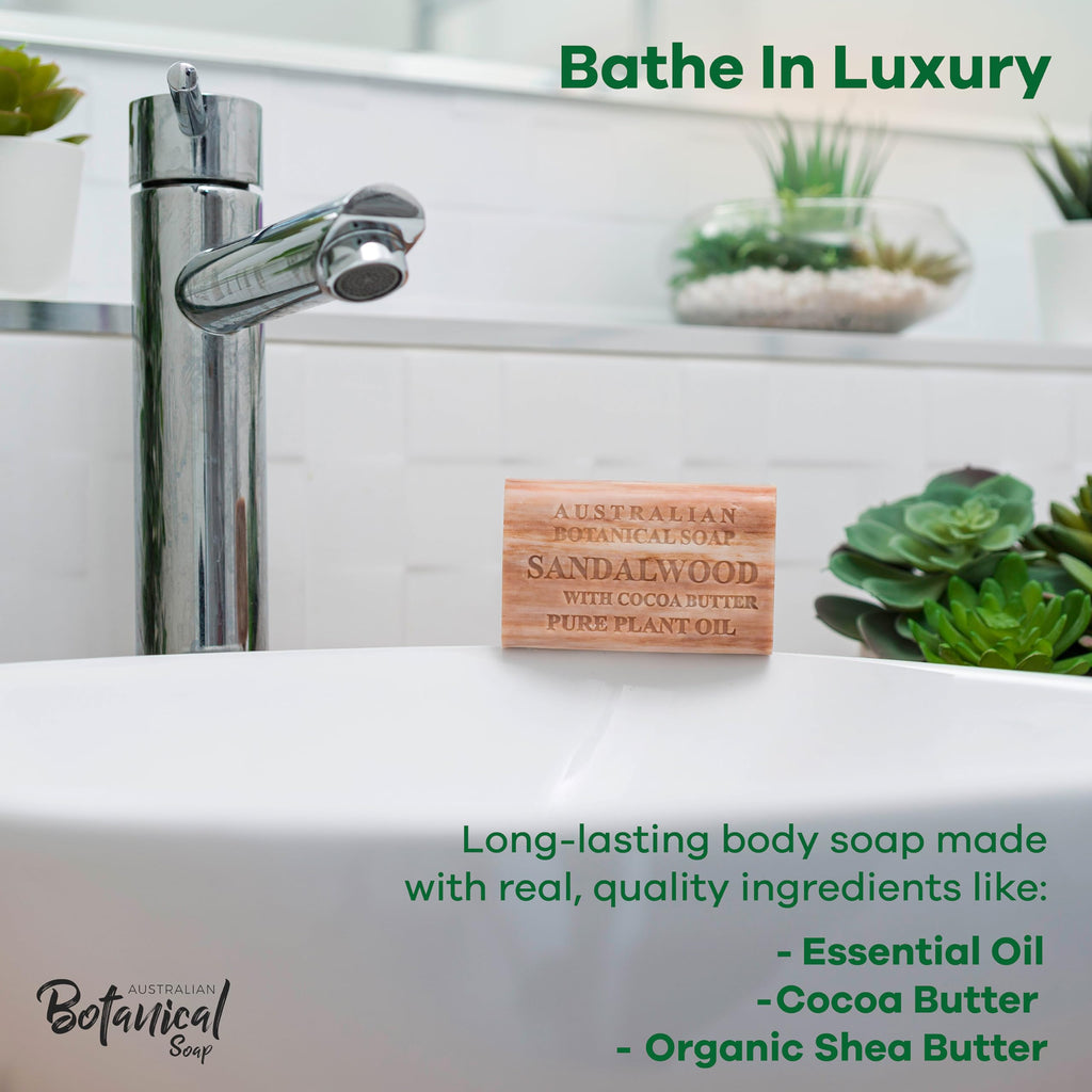 Australian Botanical Soap Sandalwood with Cocoa Butter — 6.6 oz Luxury Bars (Pack of 6)