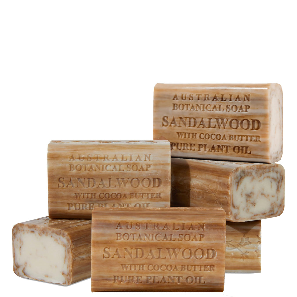 Australian Botanical Soap Sandalwood with Cocoa Butter — 6.6 oz Luxury Bars (Pack of 6)