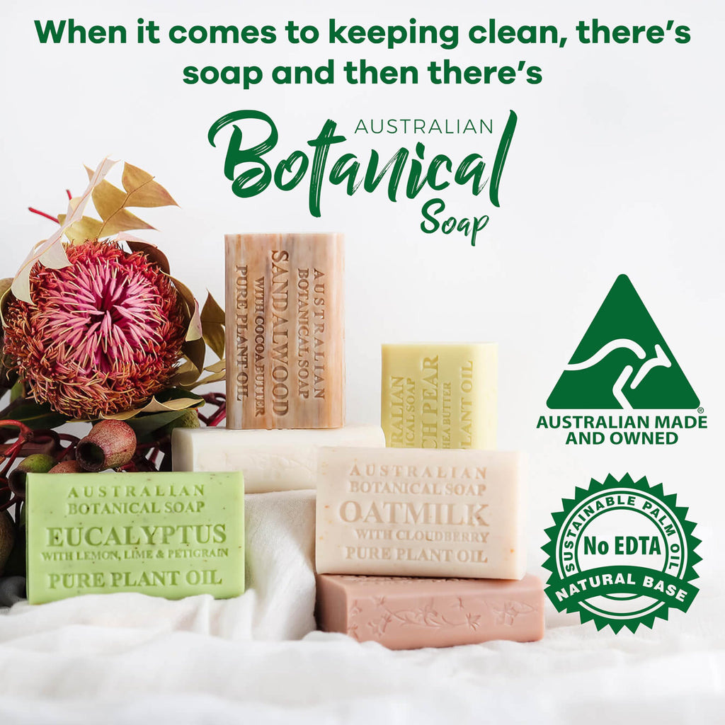 Australian Botanical Soap Sandalwood with Cocoa Butter — 6.6 oz Luxury Bars (Pack of 6)