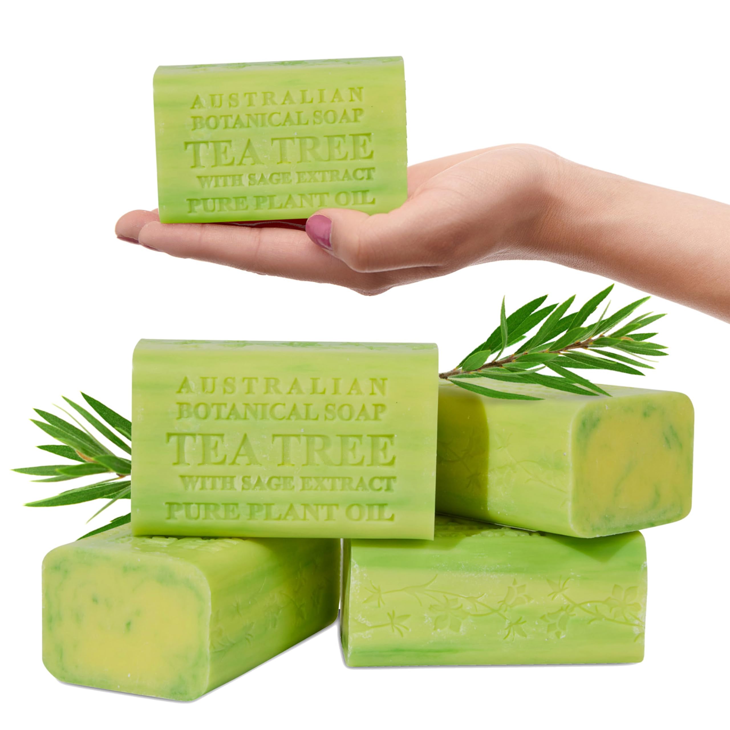 Australian Botanical Soap Tea Tree with Sage Extract – Luxury 6.6 oz Bars (Pack of 4)