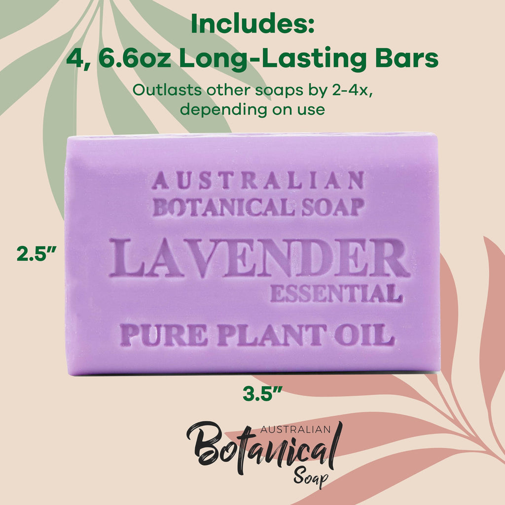 Lavender Essential Oil Soap Bars – Australian Botanical Soap (6.6 oz) Pack of 4