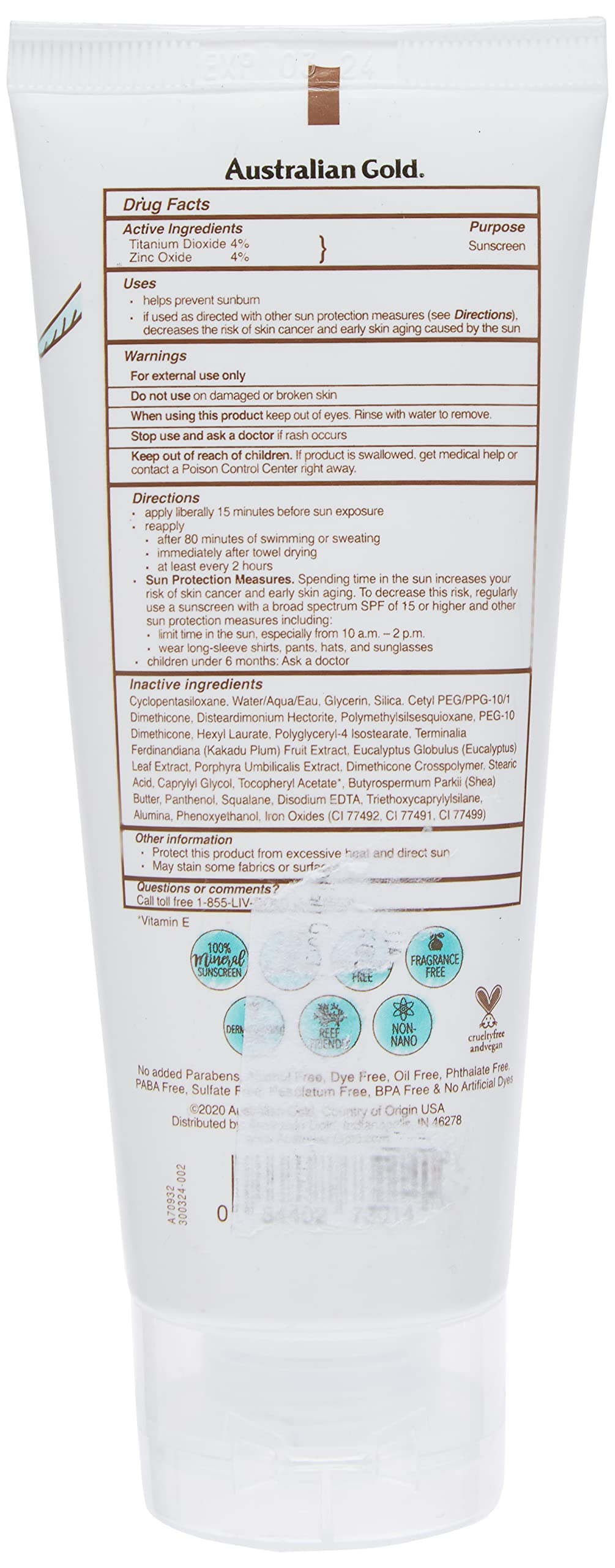 Australian Gold Botanical SPF 50 Tinted Face Mineral Lotion – Broad Spectrum, Water Resistant (3 oz)