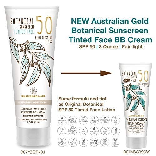 Australian Gold Botanical SPF 50 Tinted Face Mineral Lotion – Broad Spectrum, Water Resistant (3 oz)