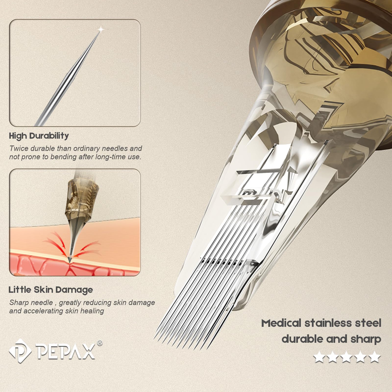 Autdor Pepax Lance 1014RLL Tattoo Needle Cartridges – 20 Pcs #10 Standard 14 Round Liner, 0.30mm, 5.0mm Taper