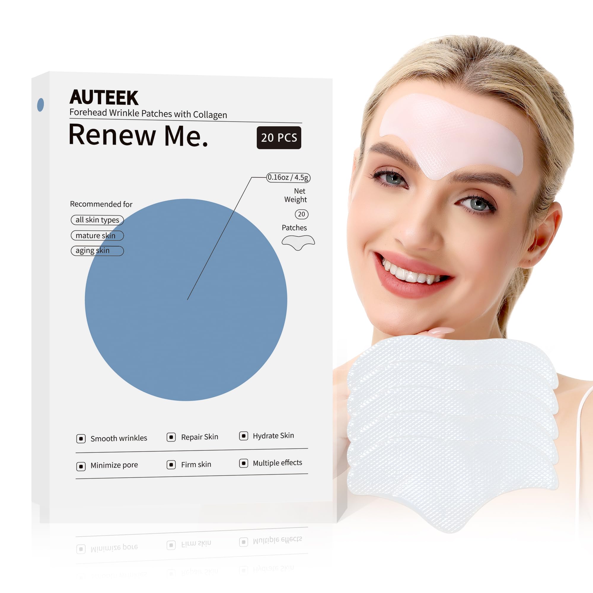Auteek Forehead Wrinkle Patches Overnight – Collagen & Seaweed (20 Count)